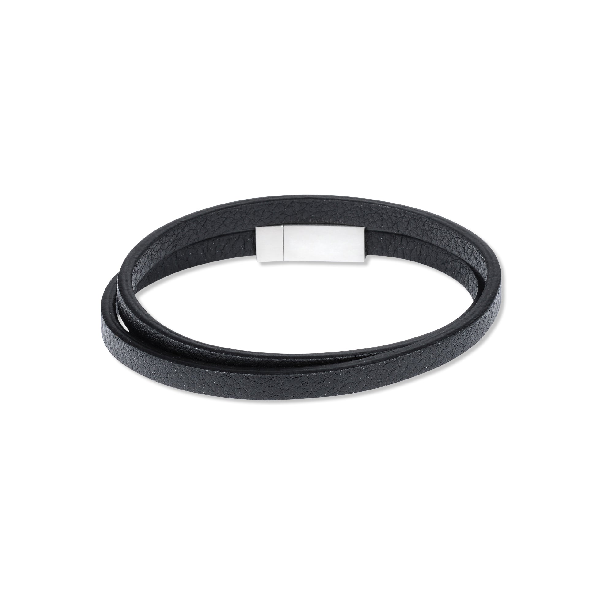 Black Double Leather Stainless Steel Bracelet