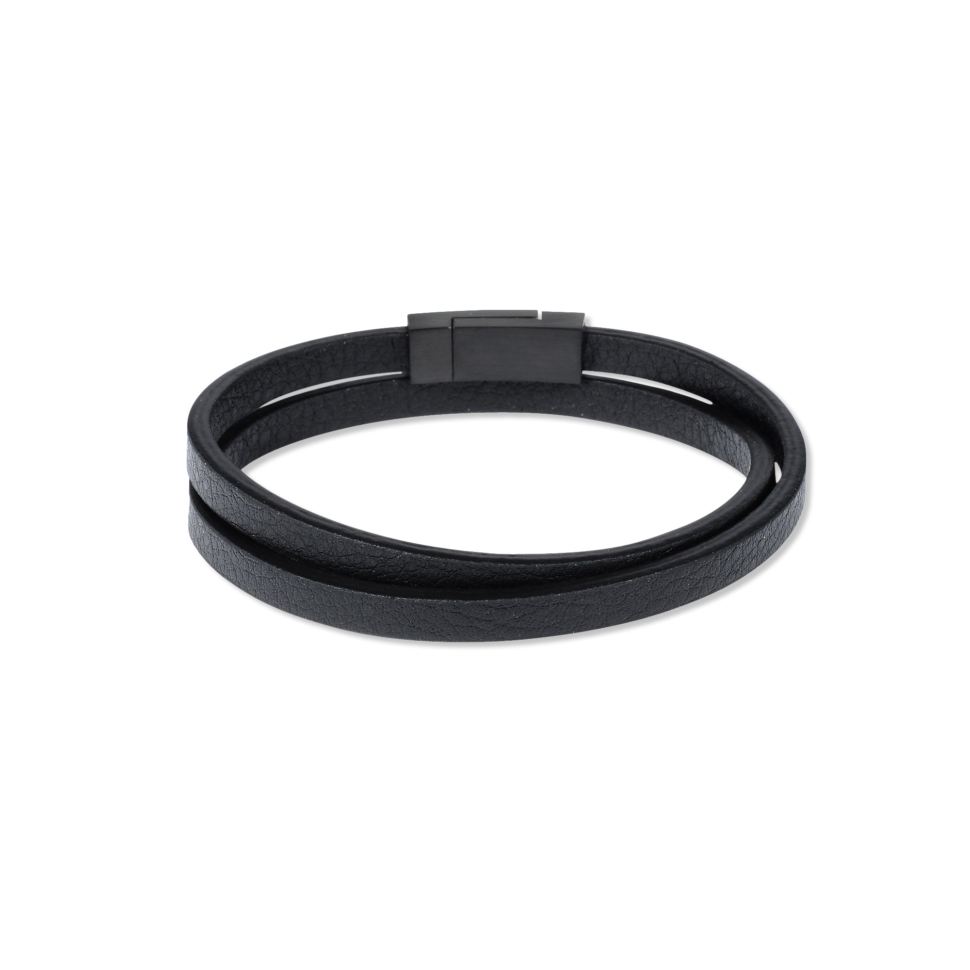 Black Matte Double Leather Stainless Steel Bracelet