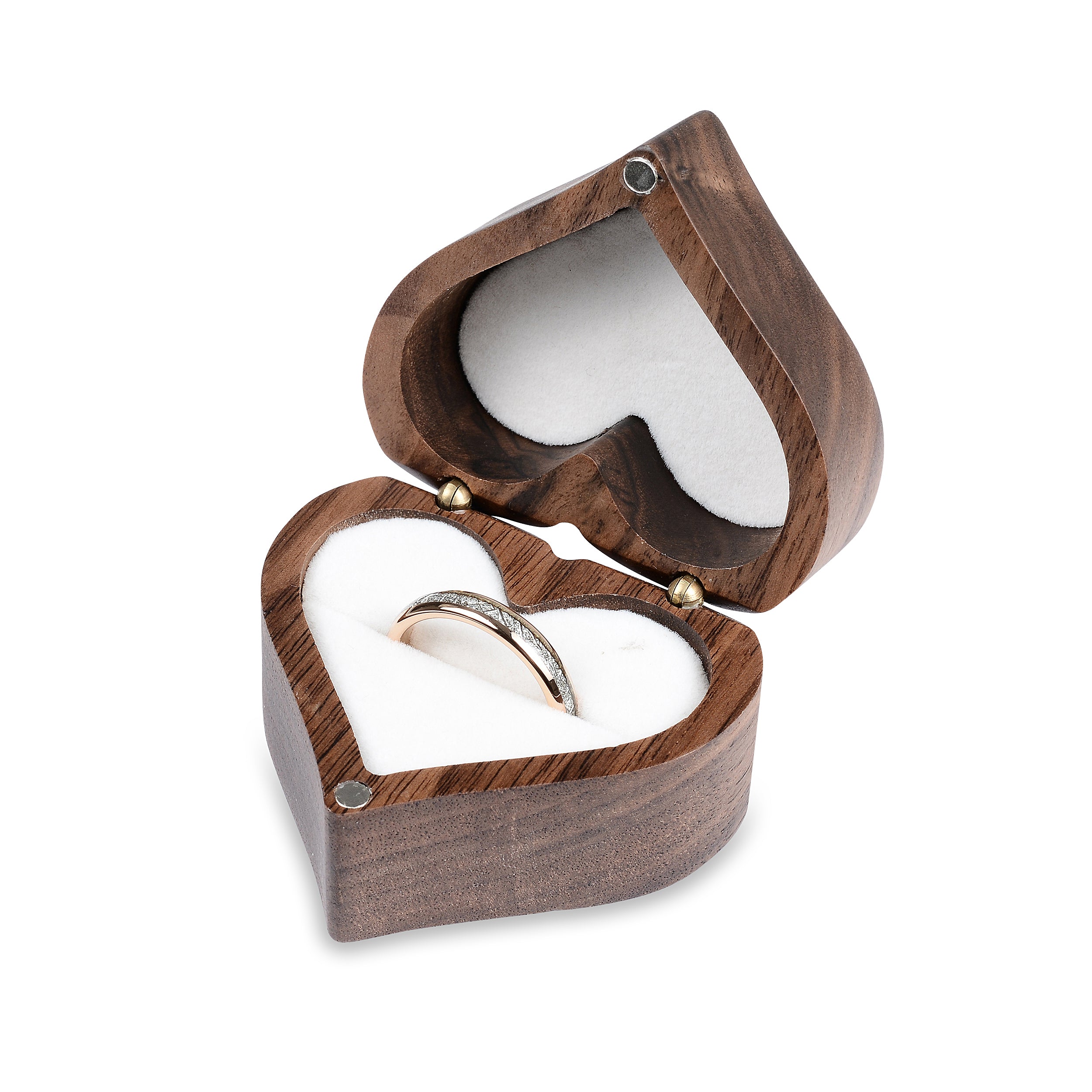 White Heart - Premium Real Wood Velvet Cushion Ring Box With Magnetic Lid