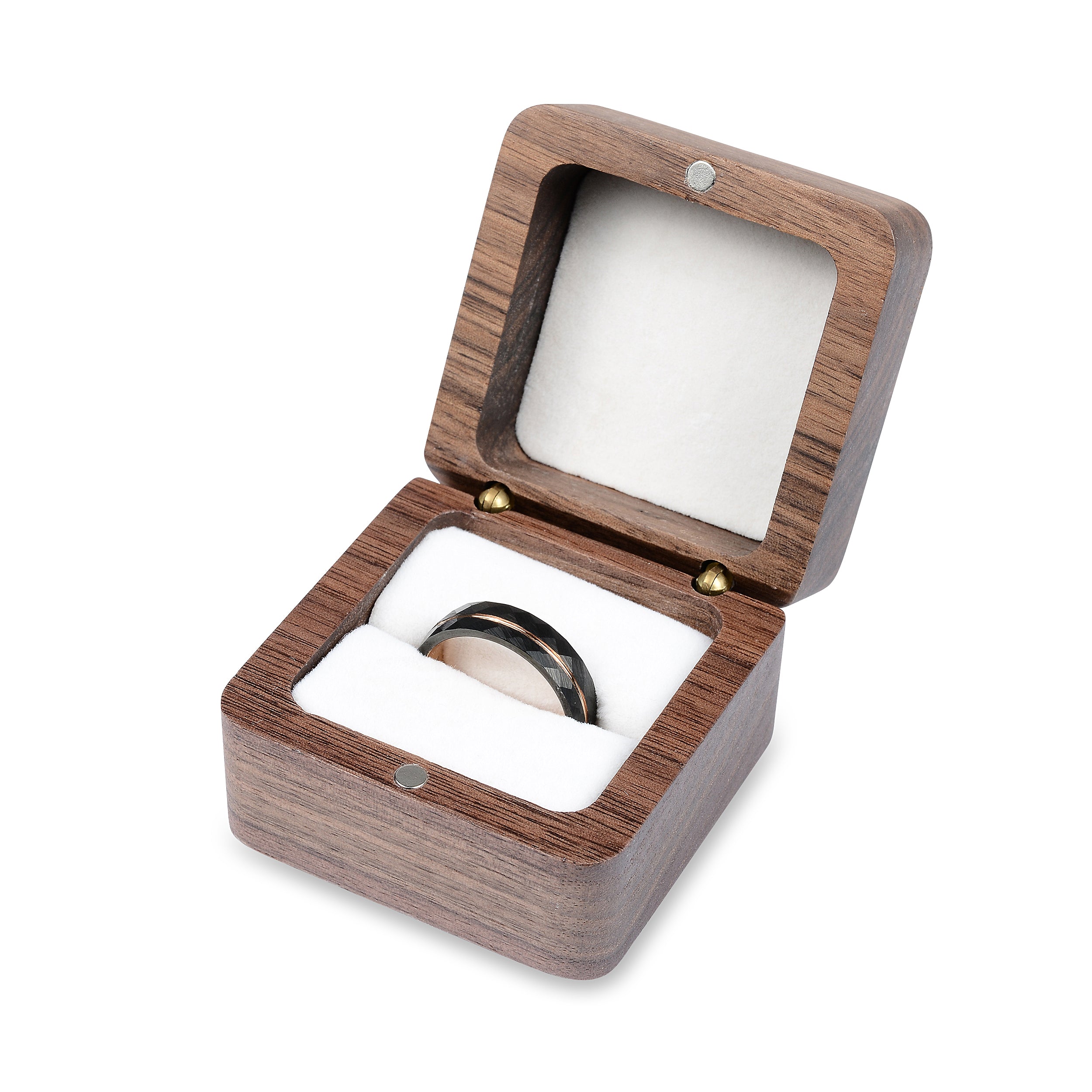 White Ring Case - Premium Real Wood Velvet Cushion Ring Box With Magnetic Lid