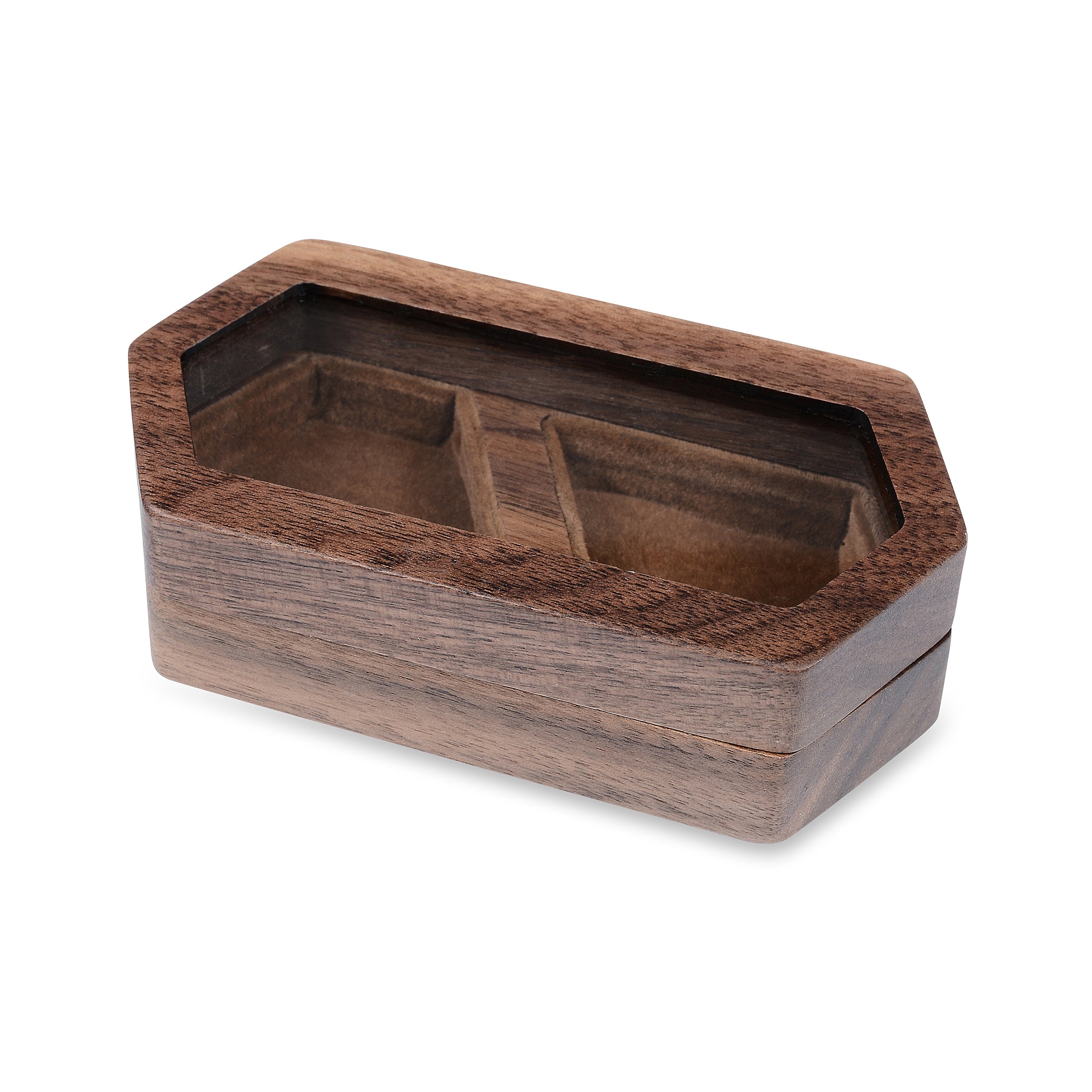 Brown Wedding Ring Case - Premium Real Wood Velvet Cushion Ring Box With Magnetic Lid
