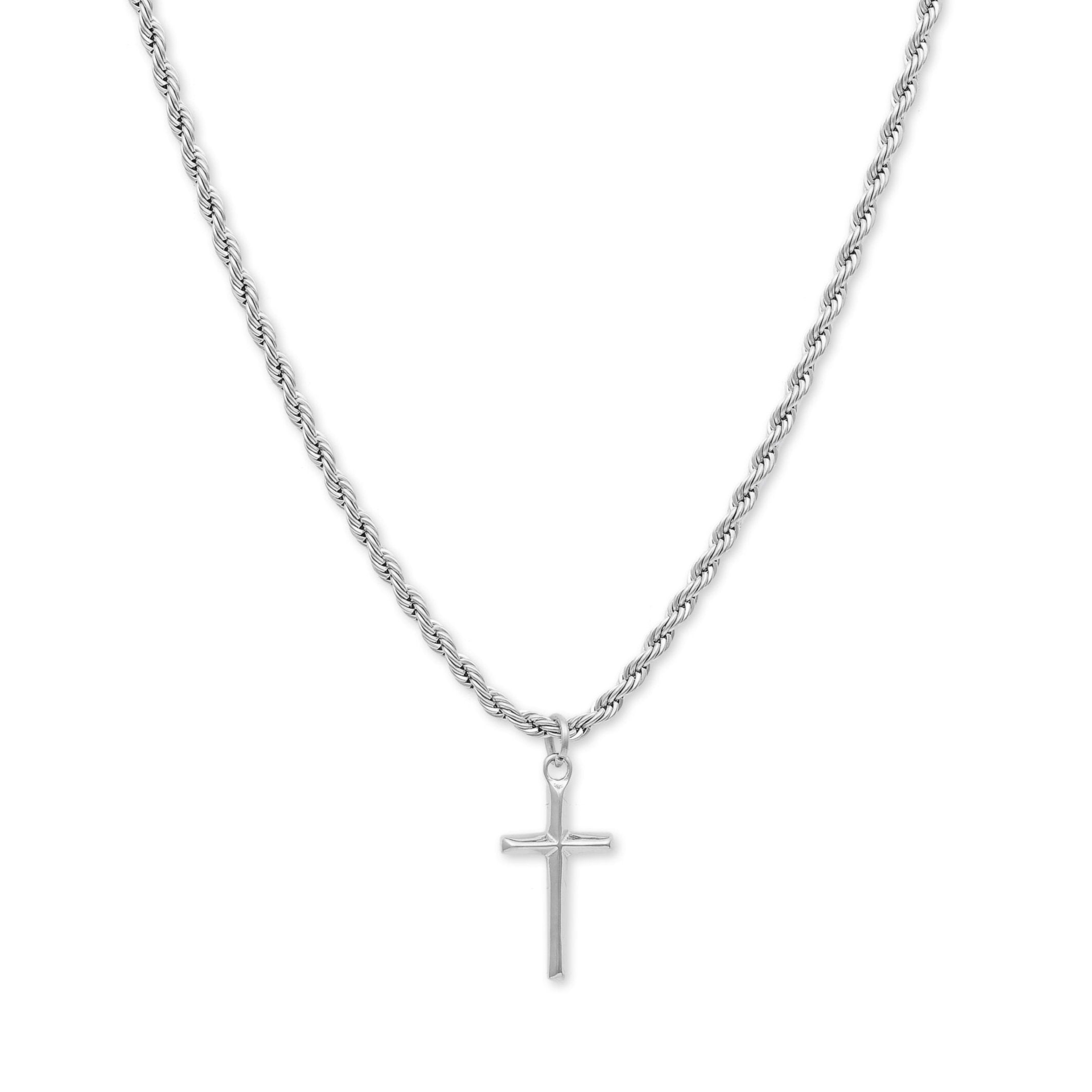 Cross Pendant Twist Chain Necklace (Silver)