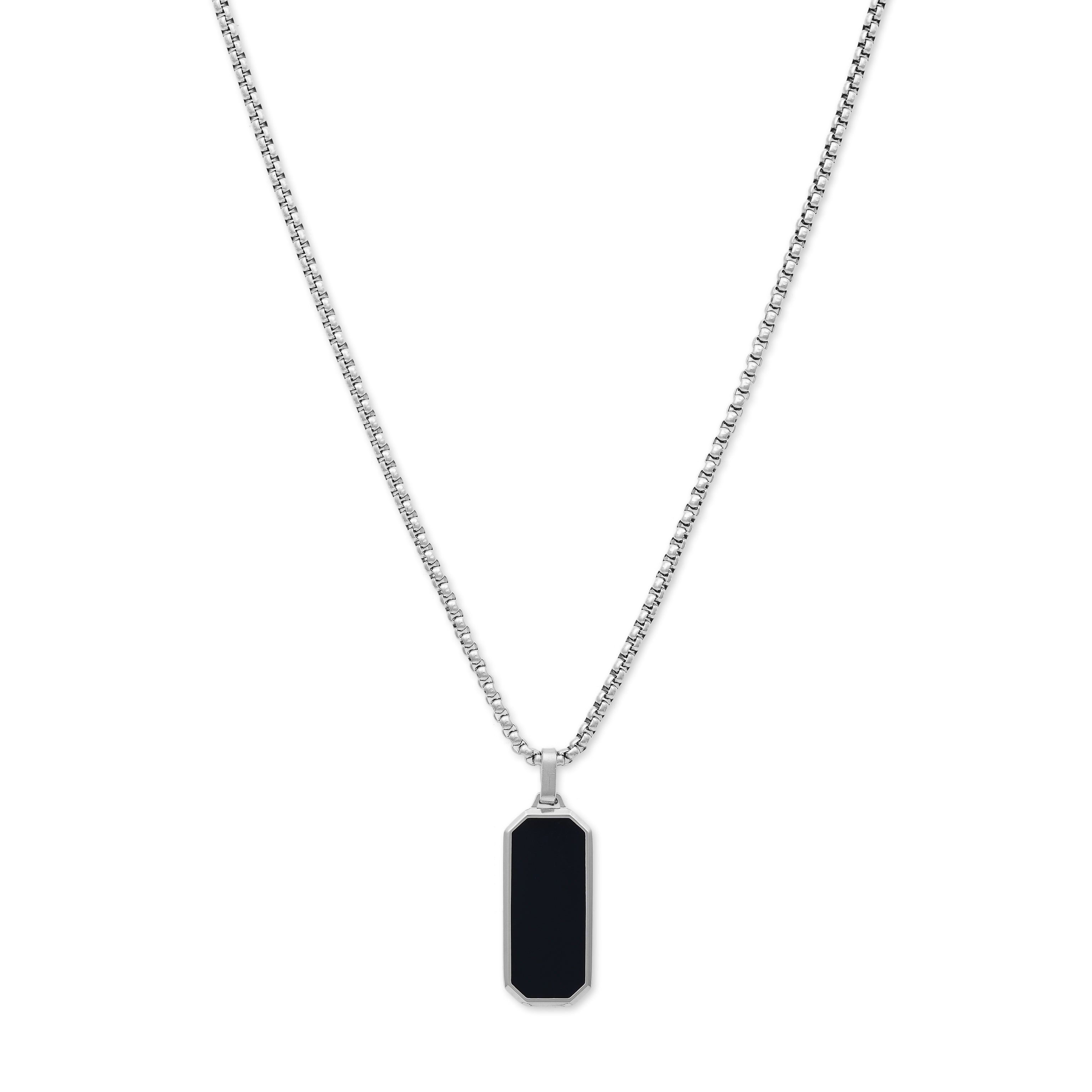 Dog Tag Lacquered Pendant Necklace (Silver)