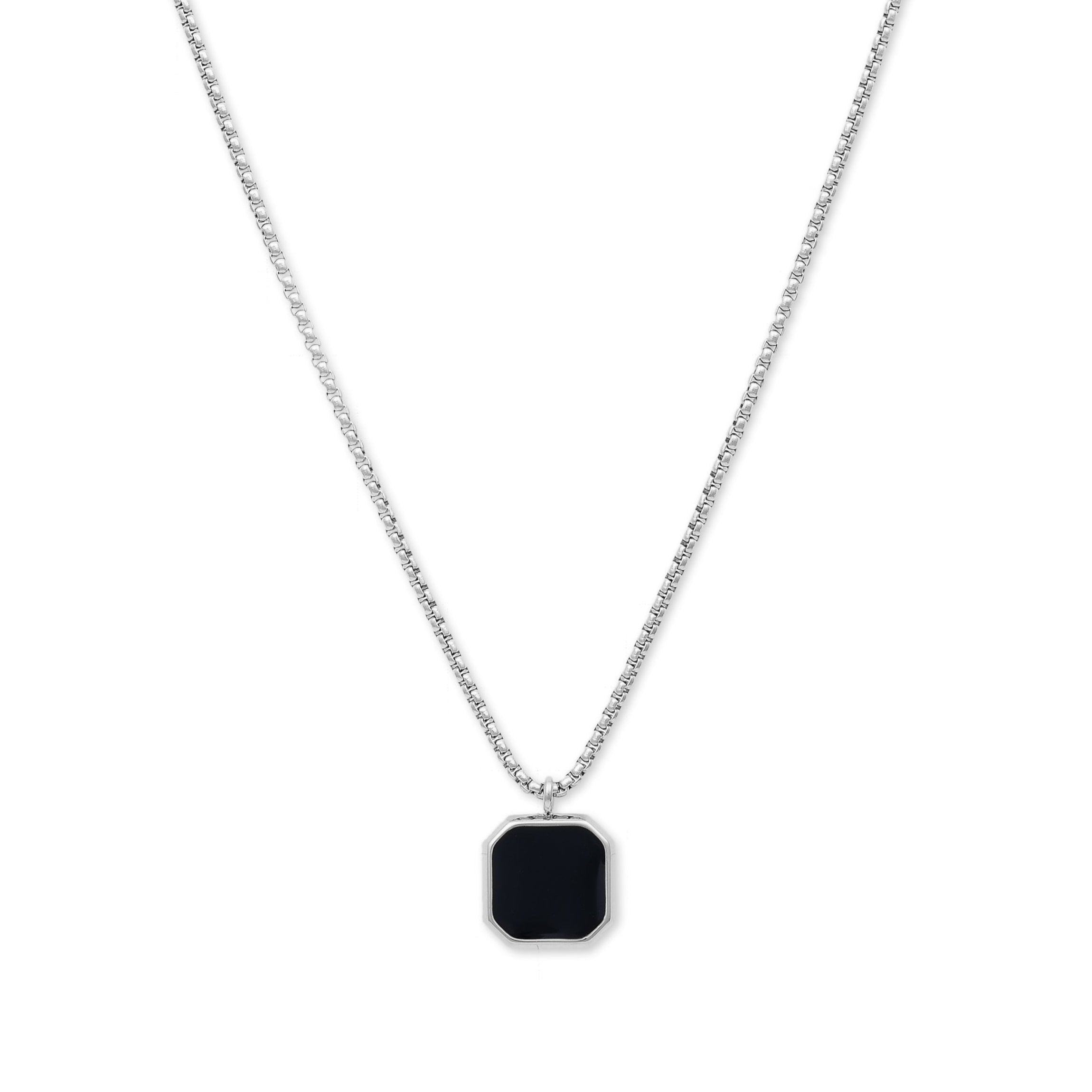 Square Lacquered Pendant Necklace (Silver)