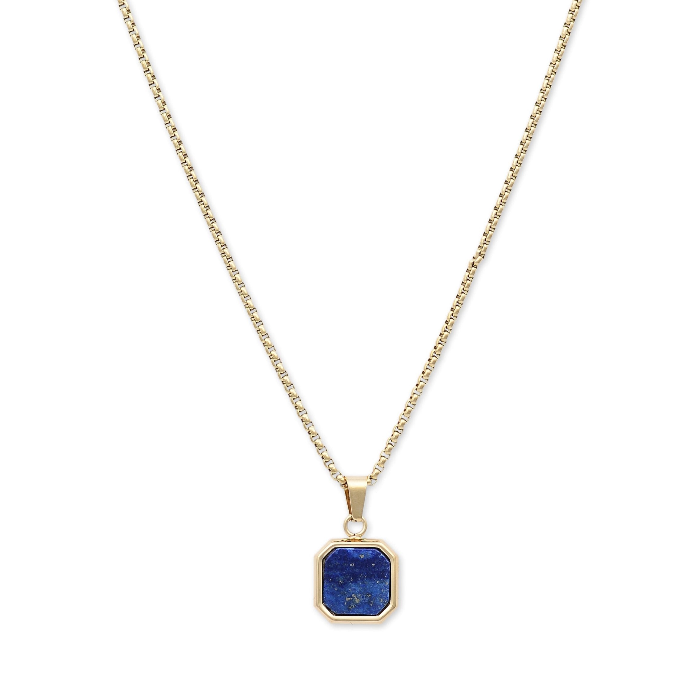 Square Lapis Pendant Necklace (Gold)