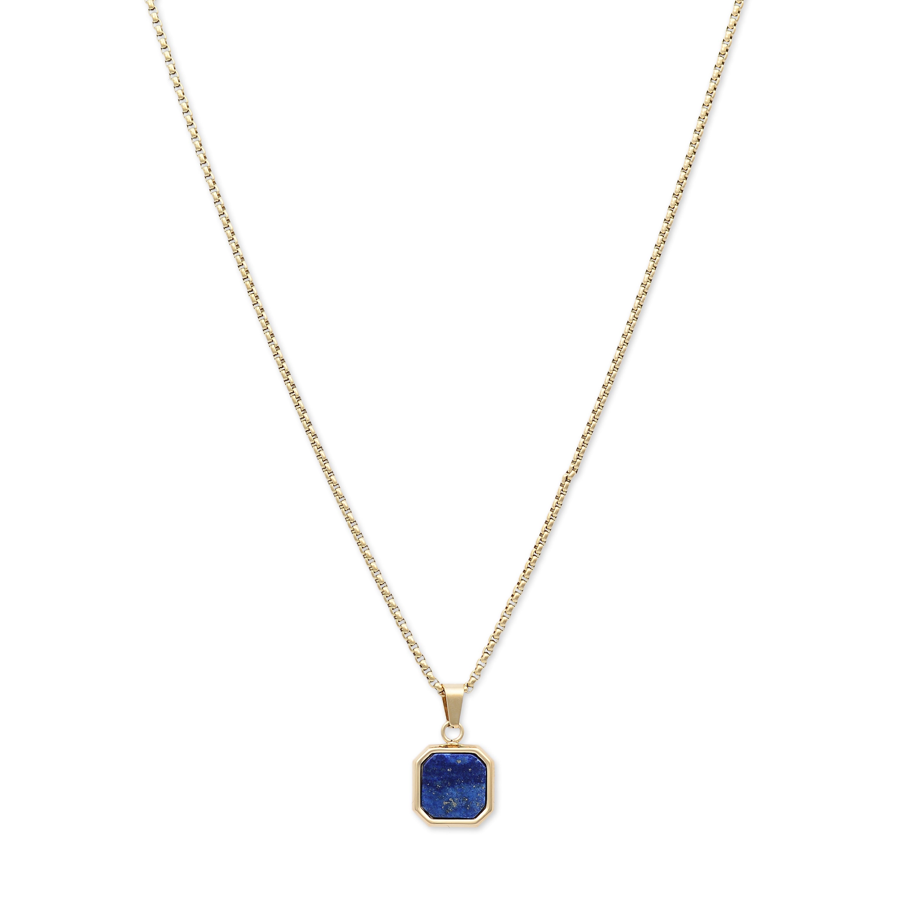 Square Lapis Pendant Necklace (Gold)