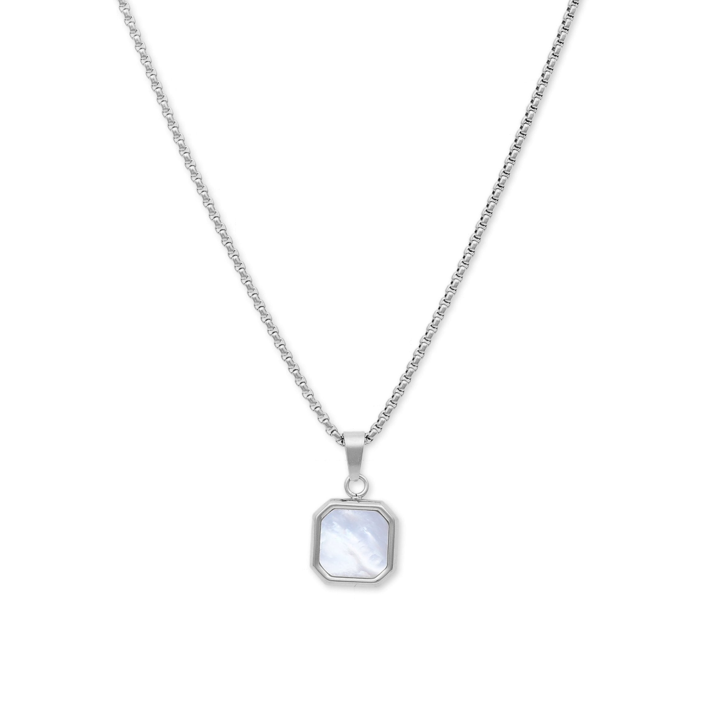 Square Mother Of Pearl Pendant Necklace (Silver)