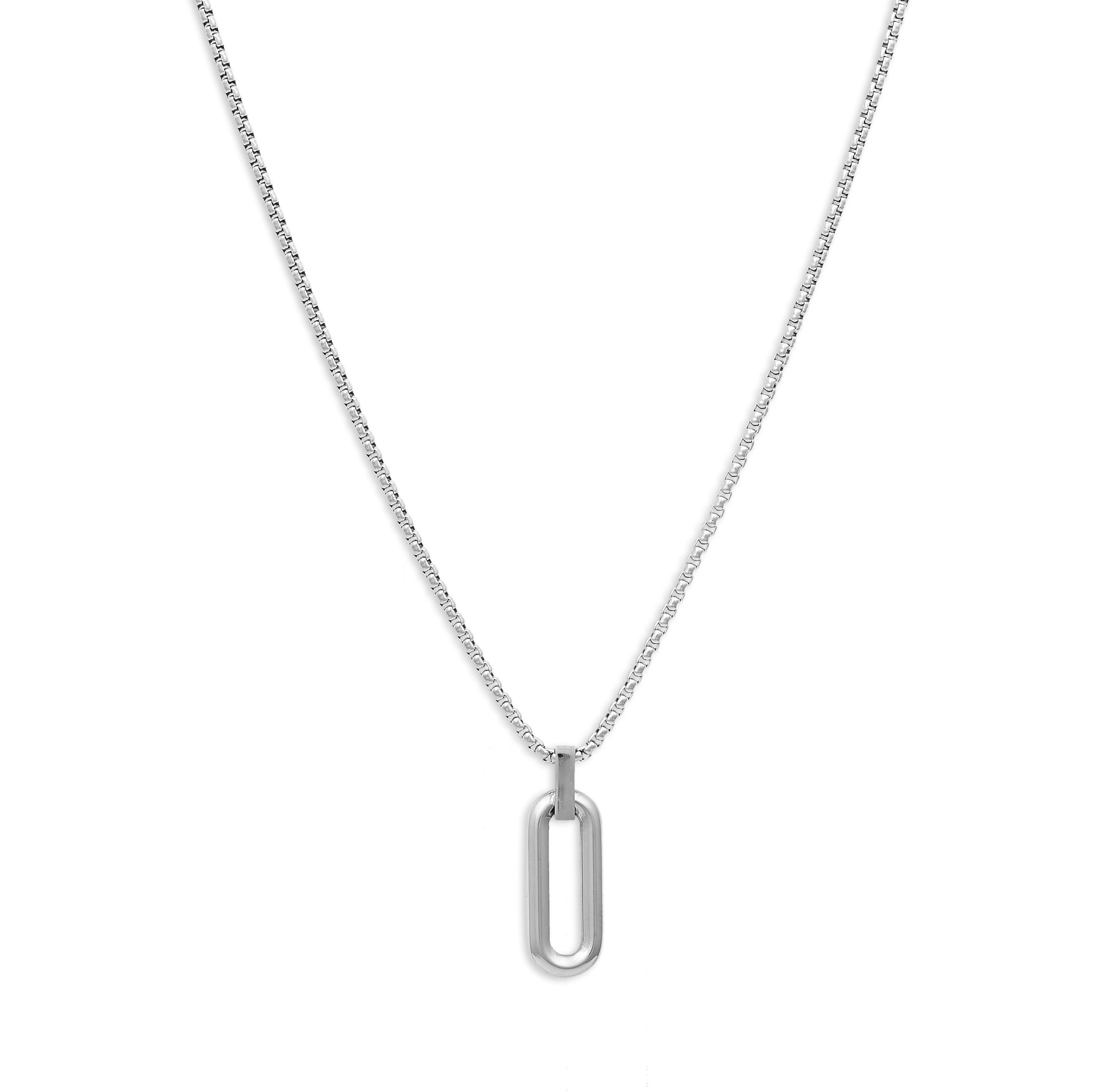 Paperclip Link Pendant Necklace (Silver)