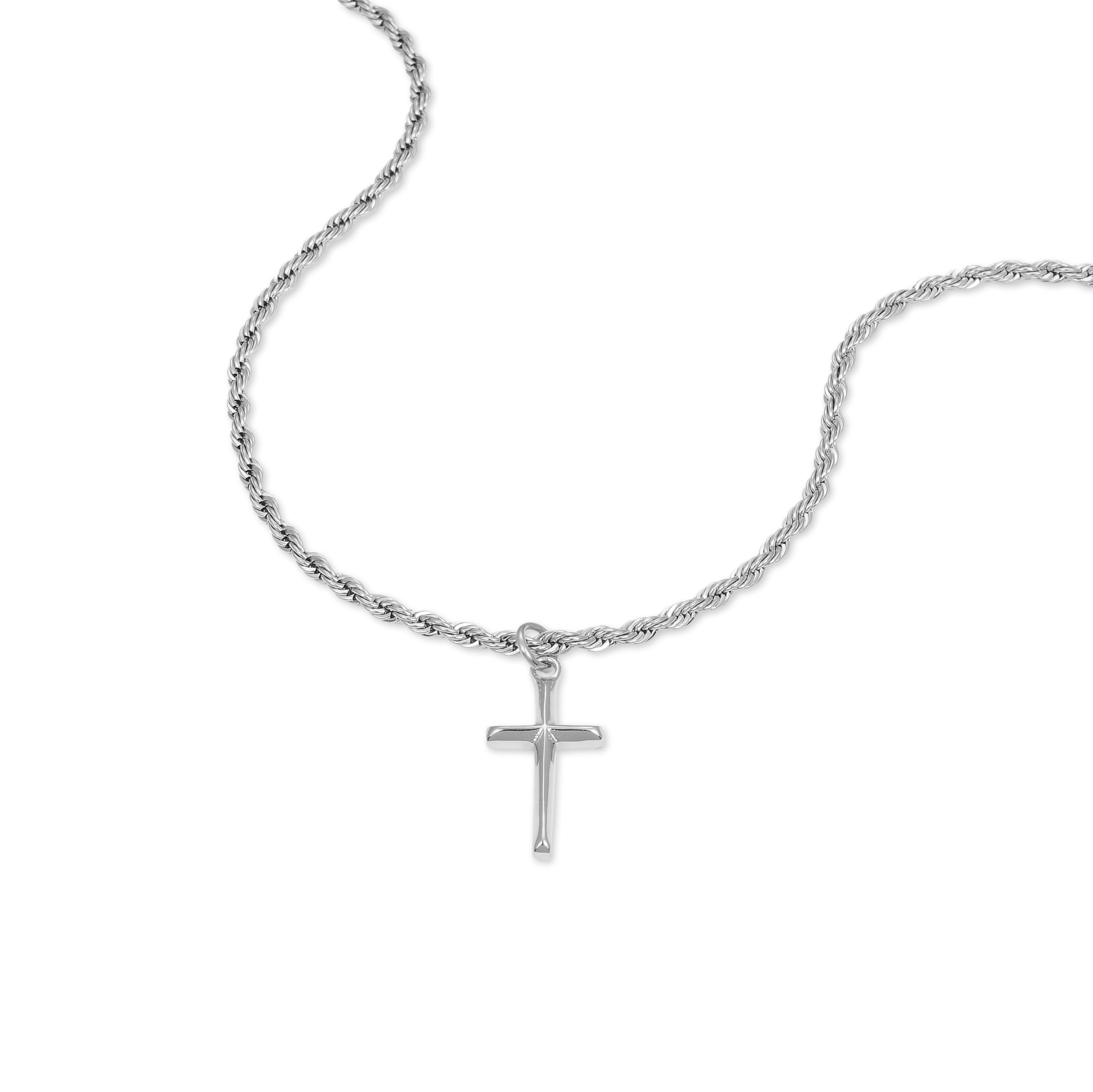 Cross Pendant Twist Chain Necklace (Silver)