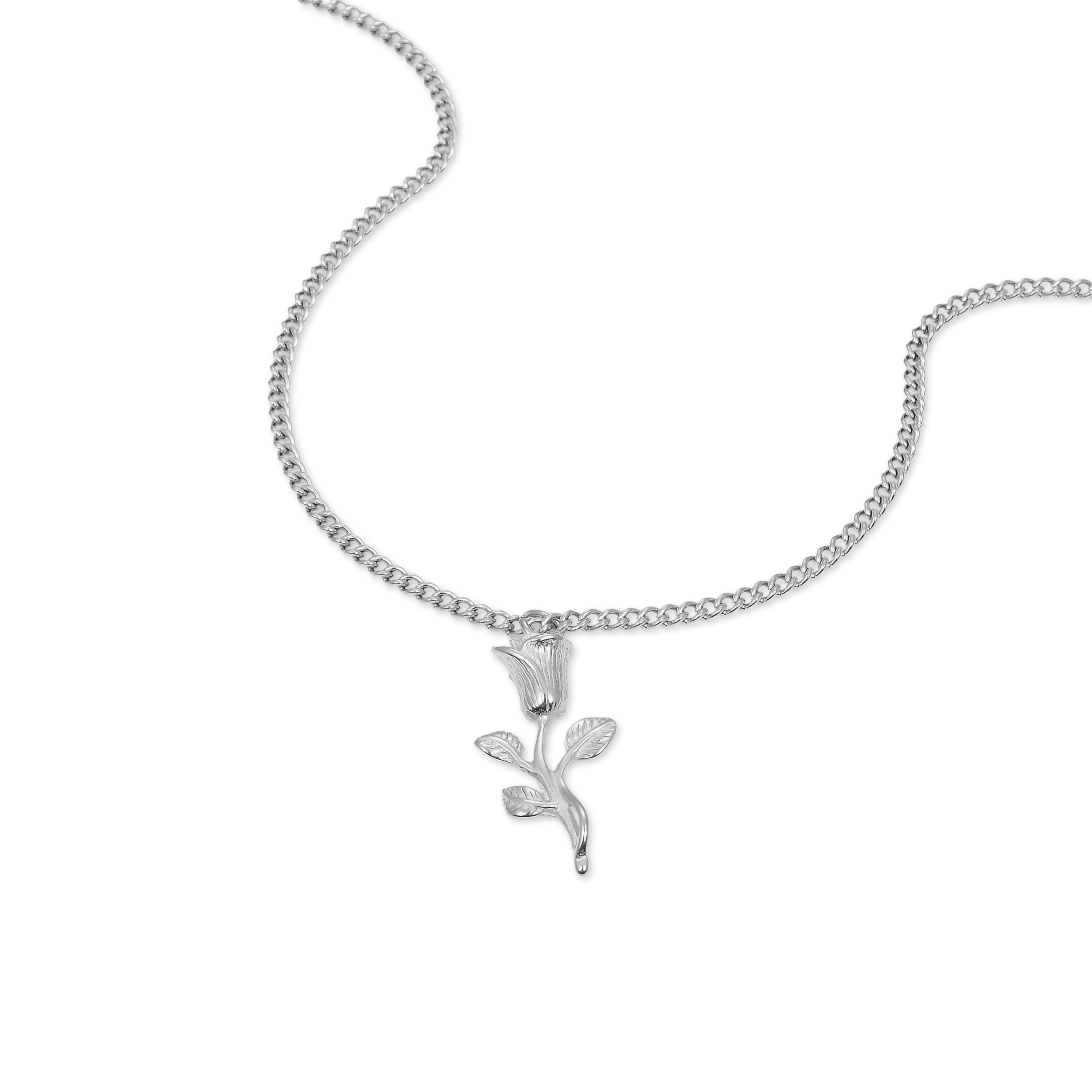 Rose Pendant Necklace (Silver)