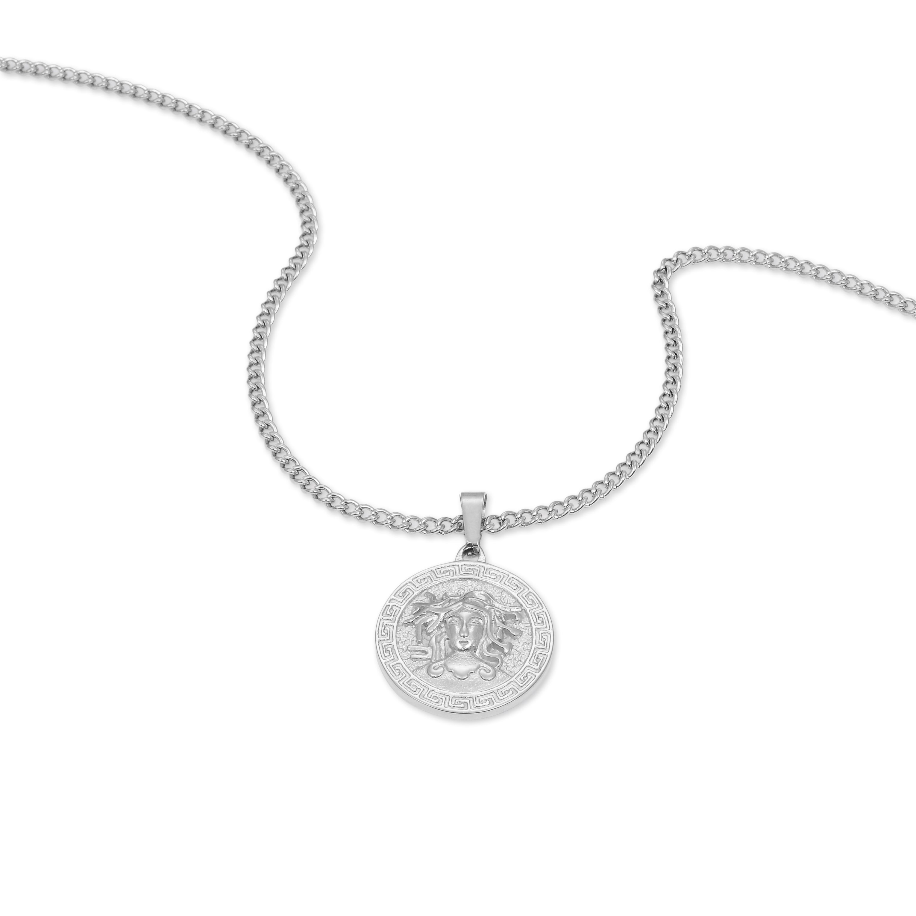 Medusa Coin Pendant Necklace (Silver)