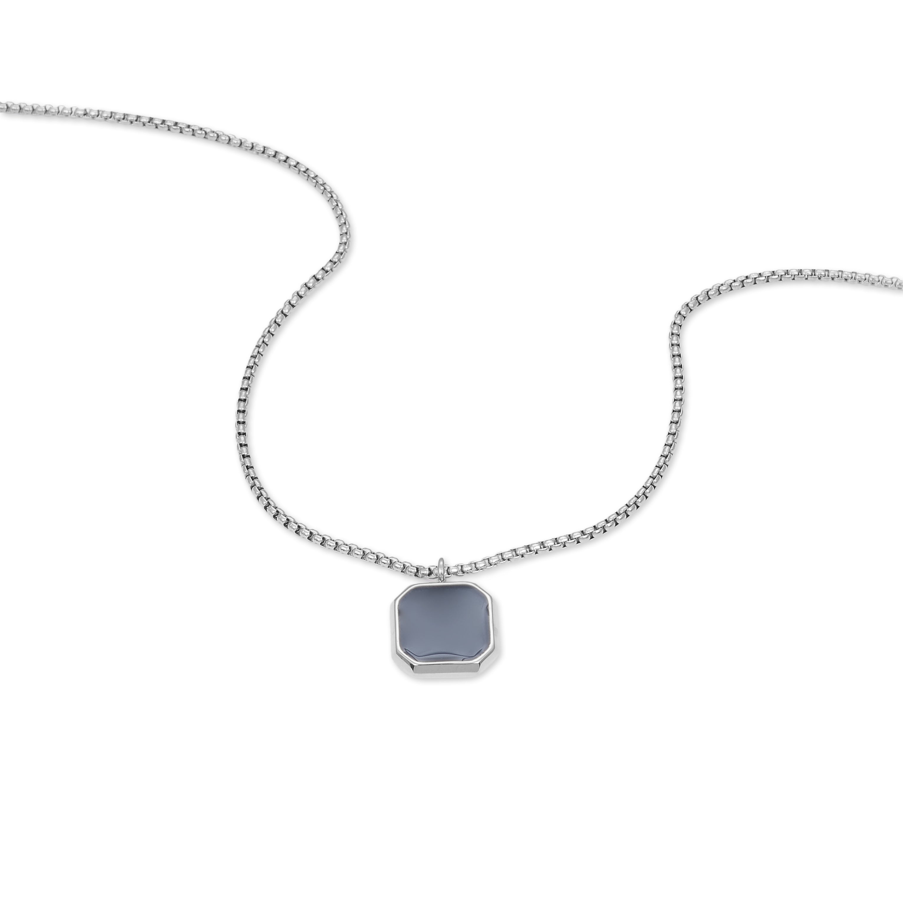 Square Lacquered Pendant Necklace (Silver)