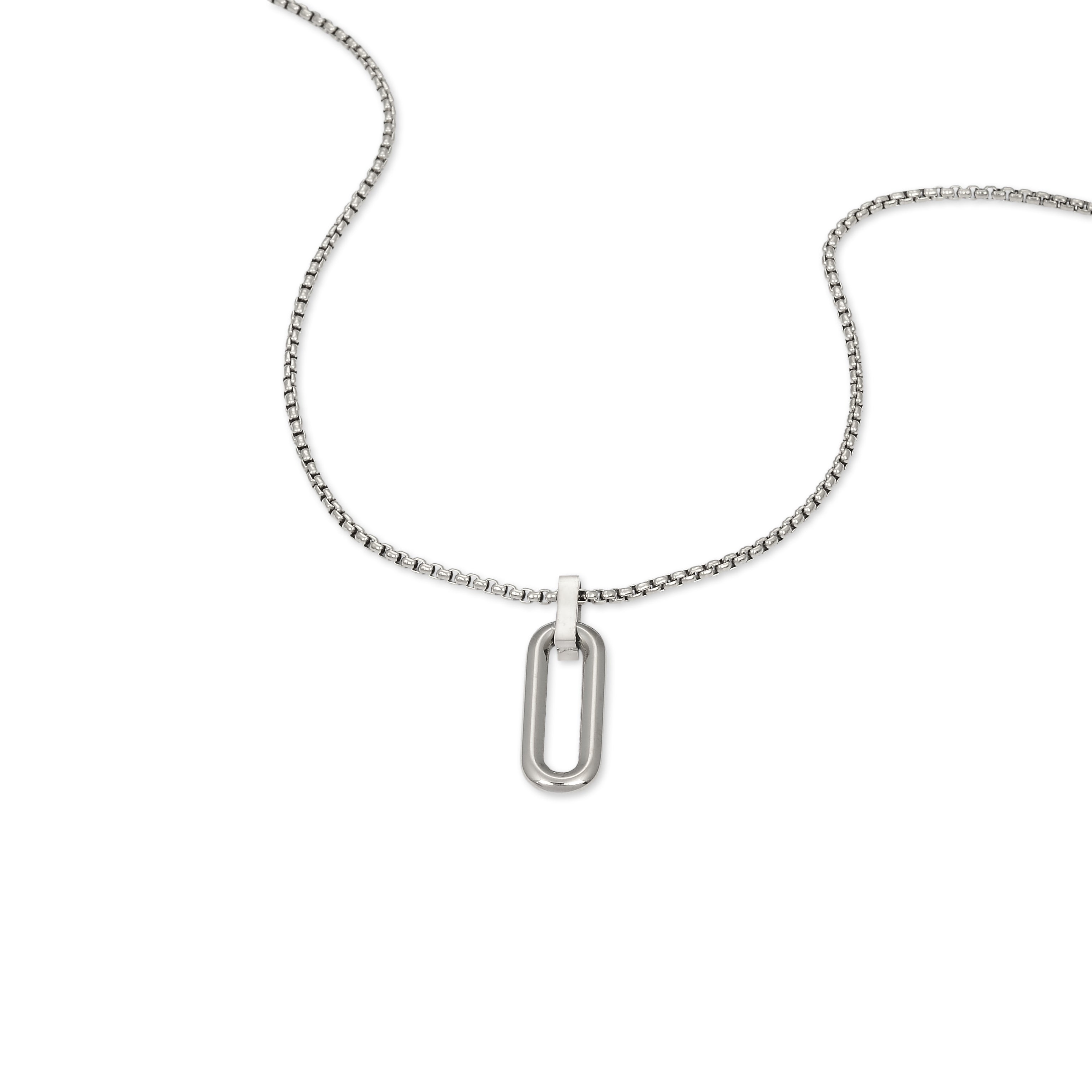 Paperclip Link Pendant Necklace (Silver)