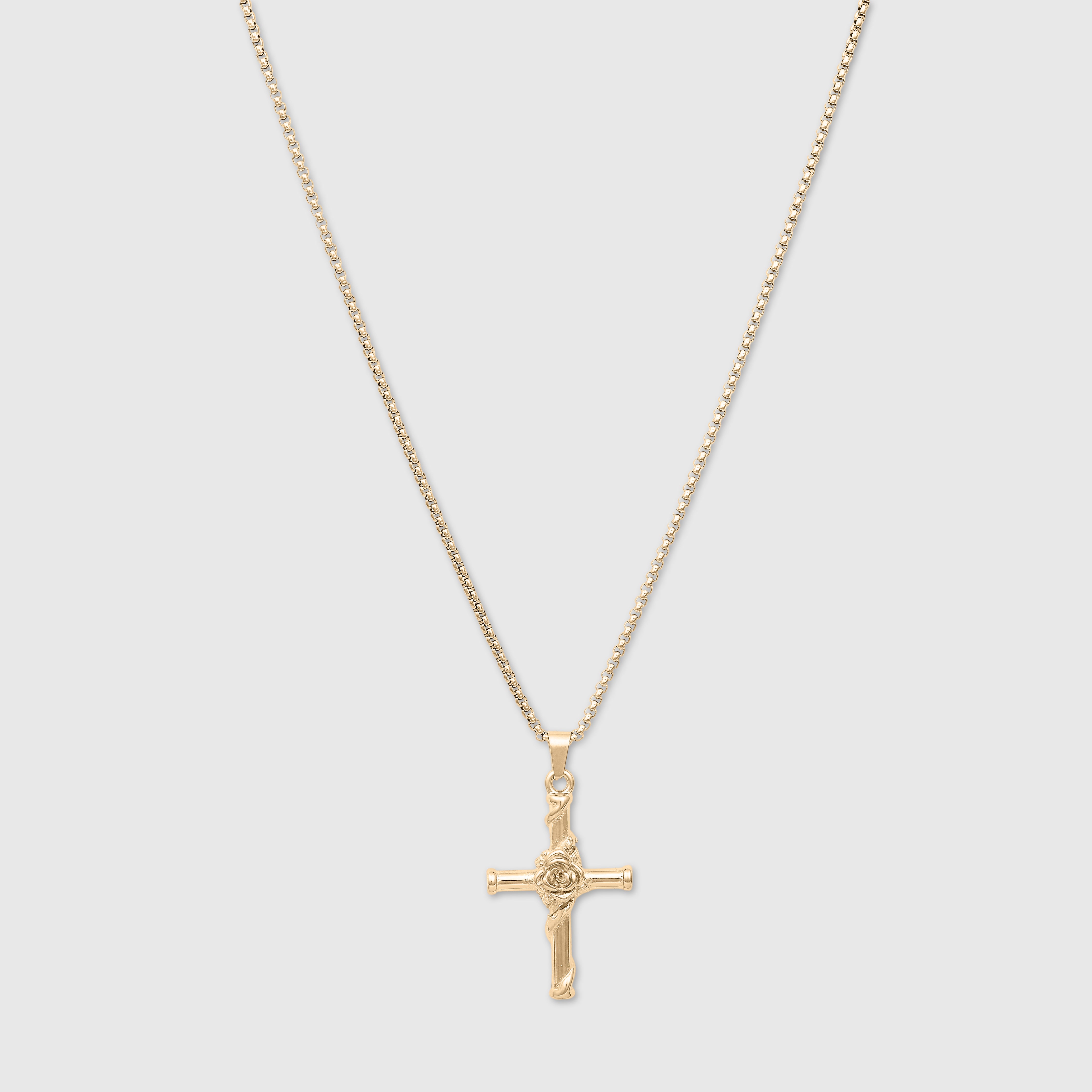 Cross Rose Pendant Necklace (Gold)