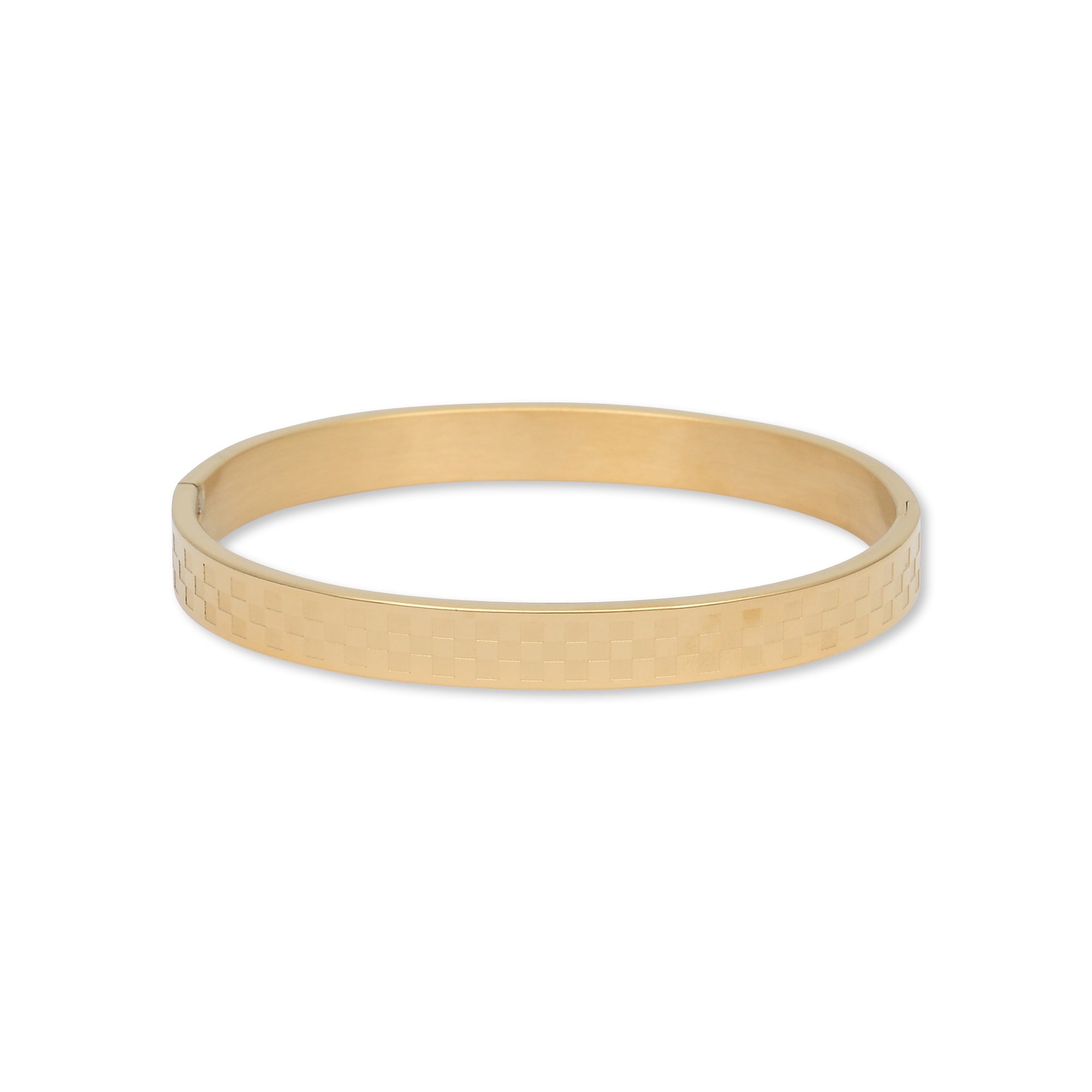 Gold Checkered Stainless Steel Bangle