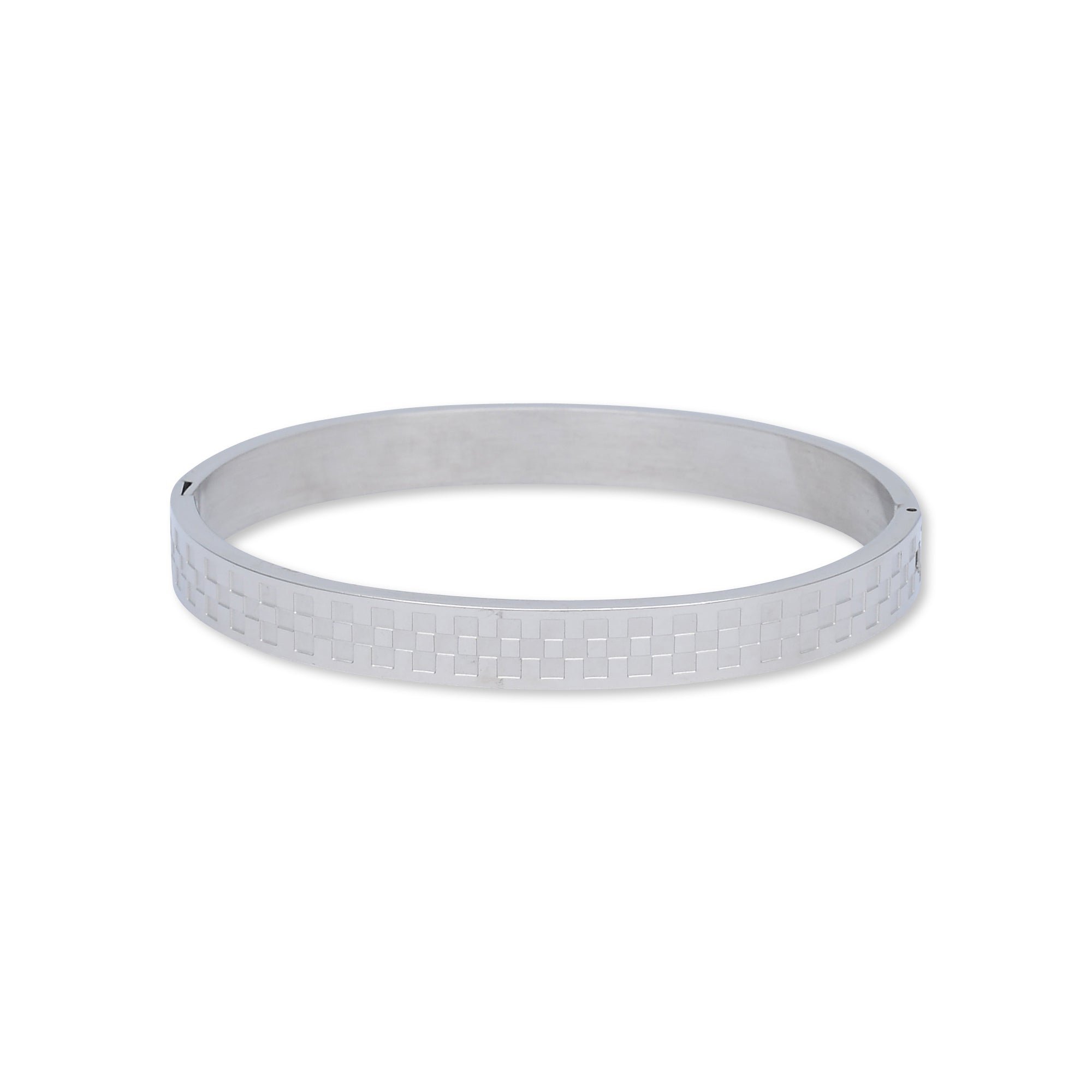 Silver Checkered Stainless Steel Bangle