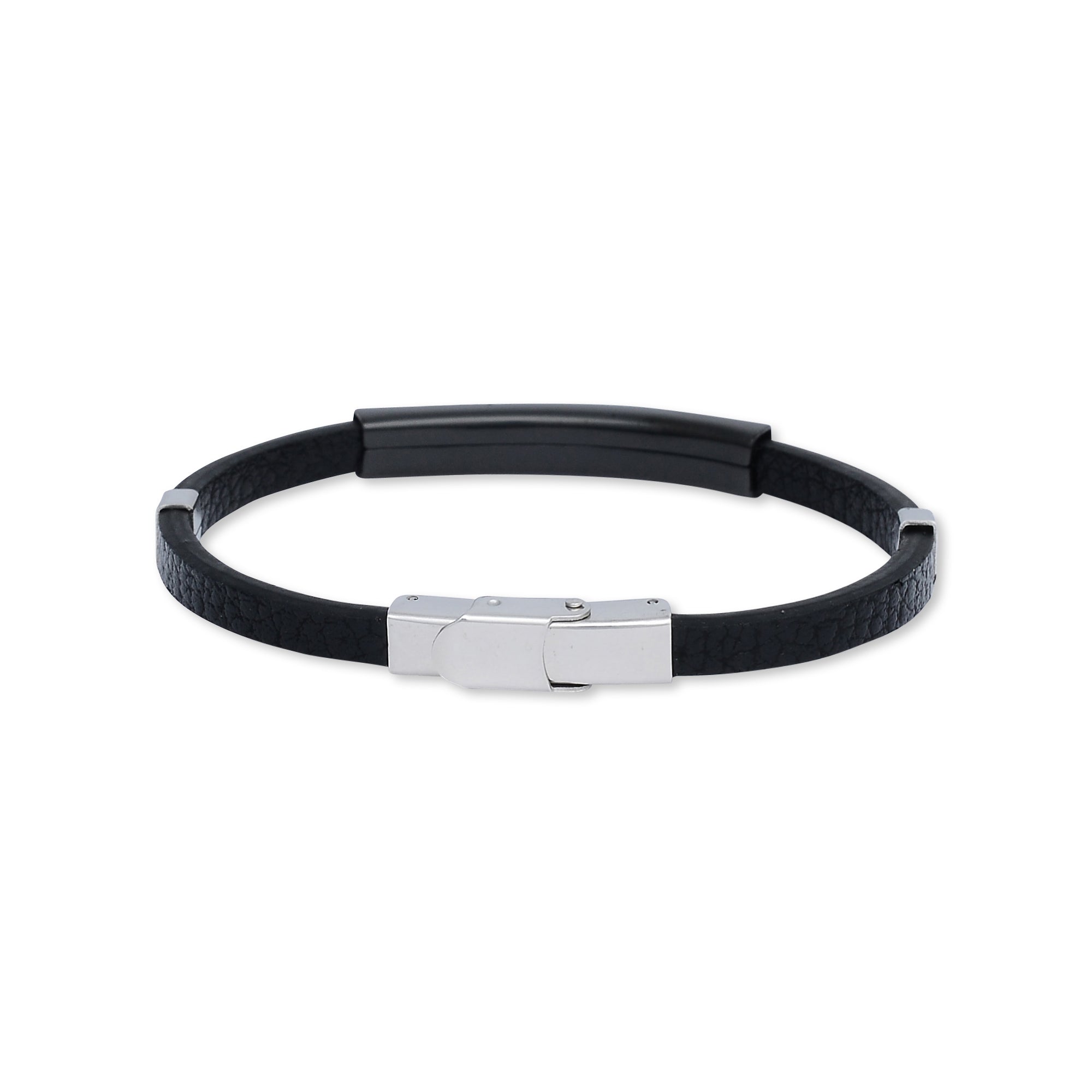 Black Bar Leather Bracelet