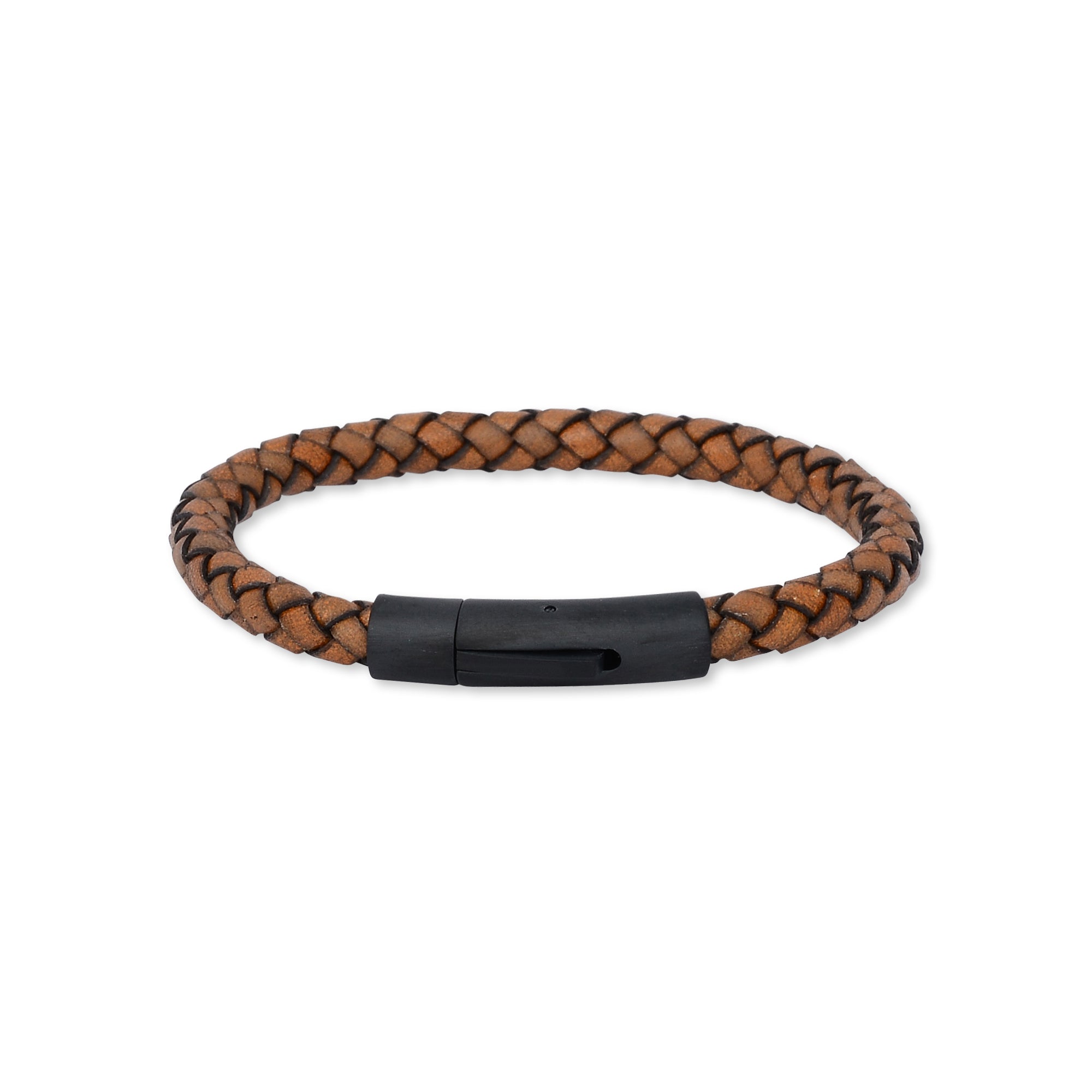 Tan Weave Stainless Steel Leather Bracelet
