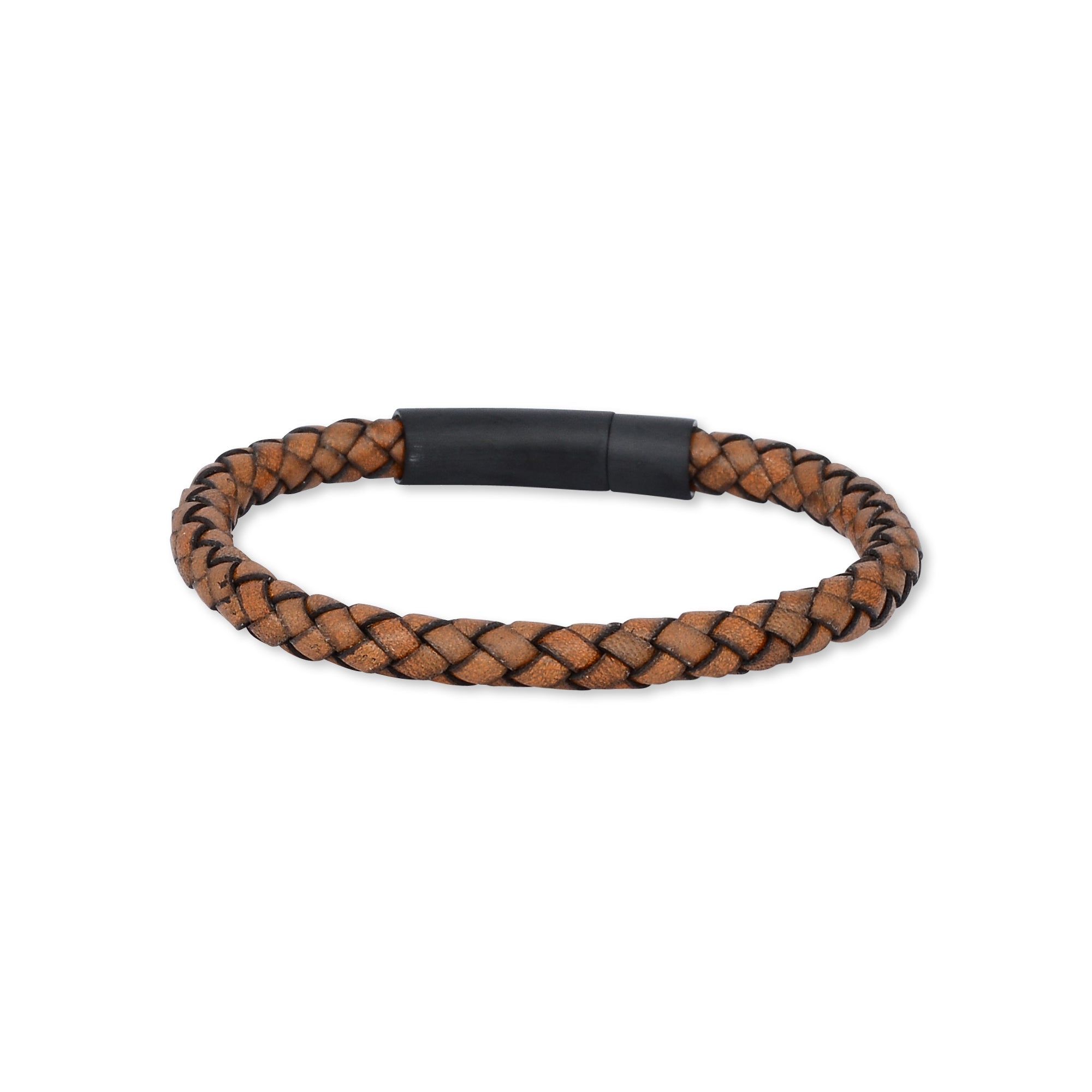 Tan Weave Stainless Steel Leather Bracelet