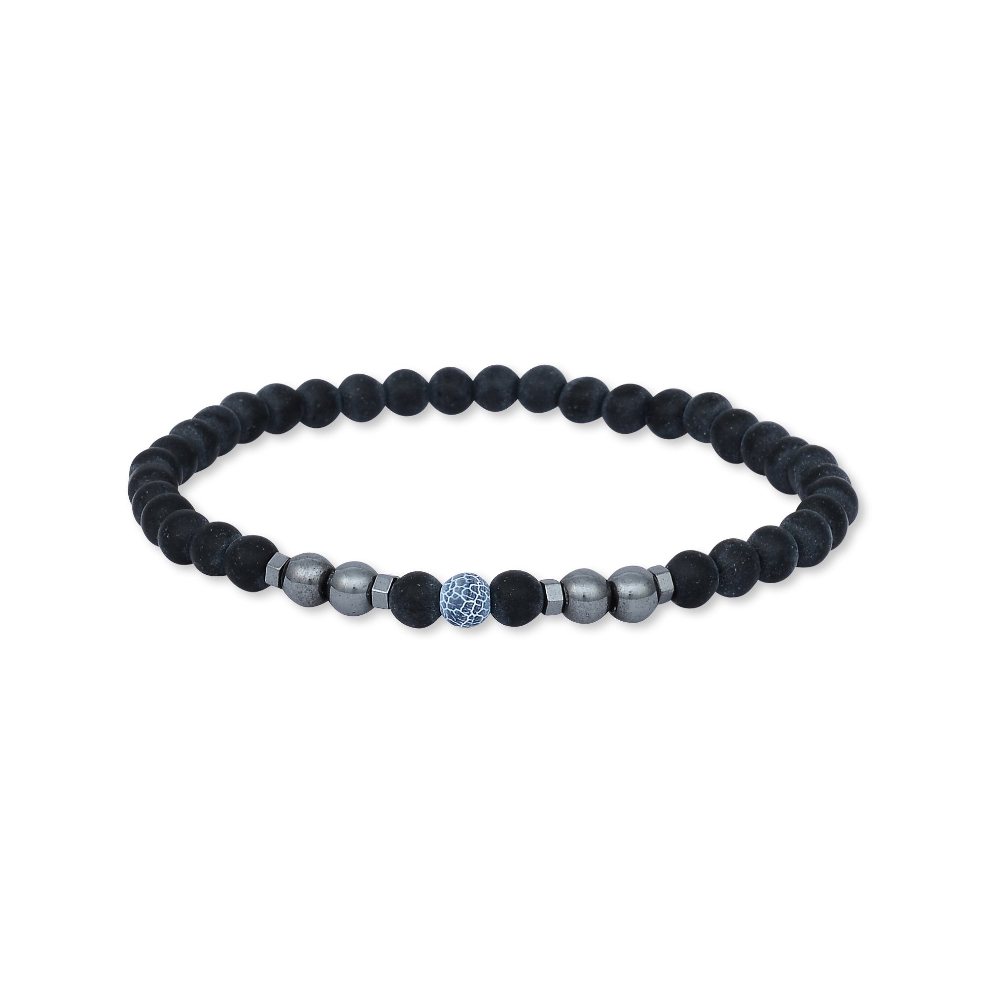 Mix Blue Agate Black Lava Beaded Bracelet