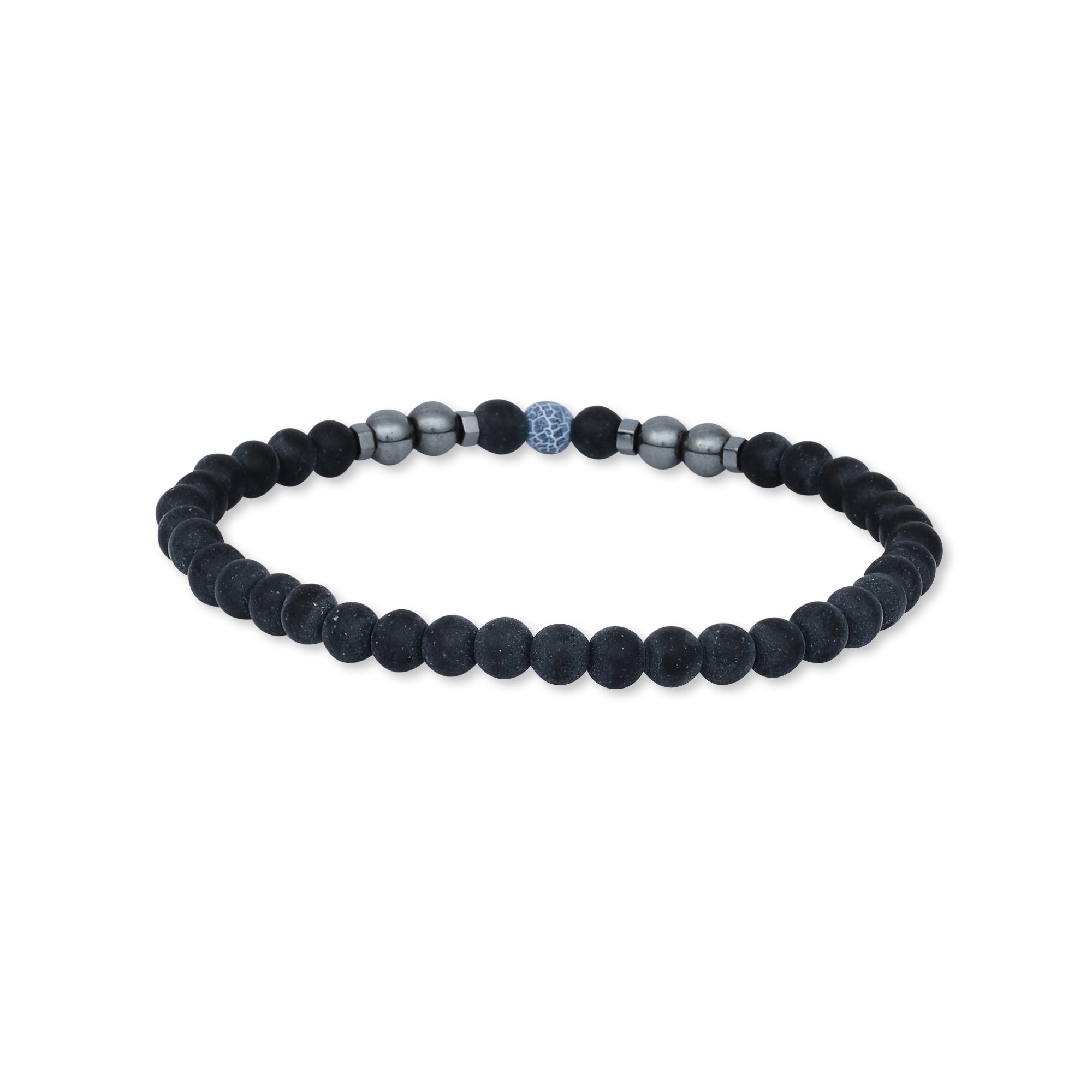 Mix Blue Agate Black Lava Beaded Bracelet