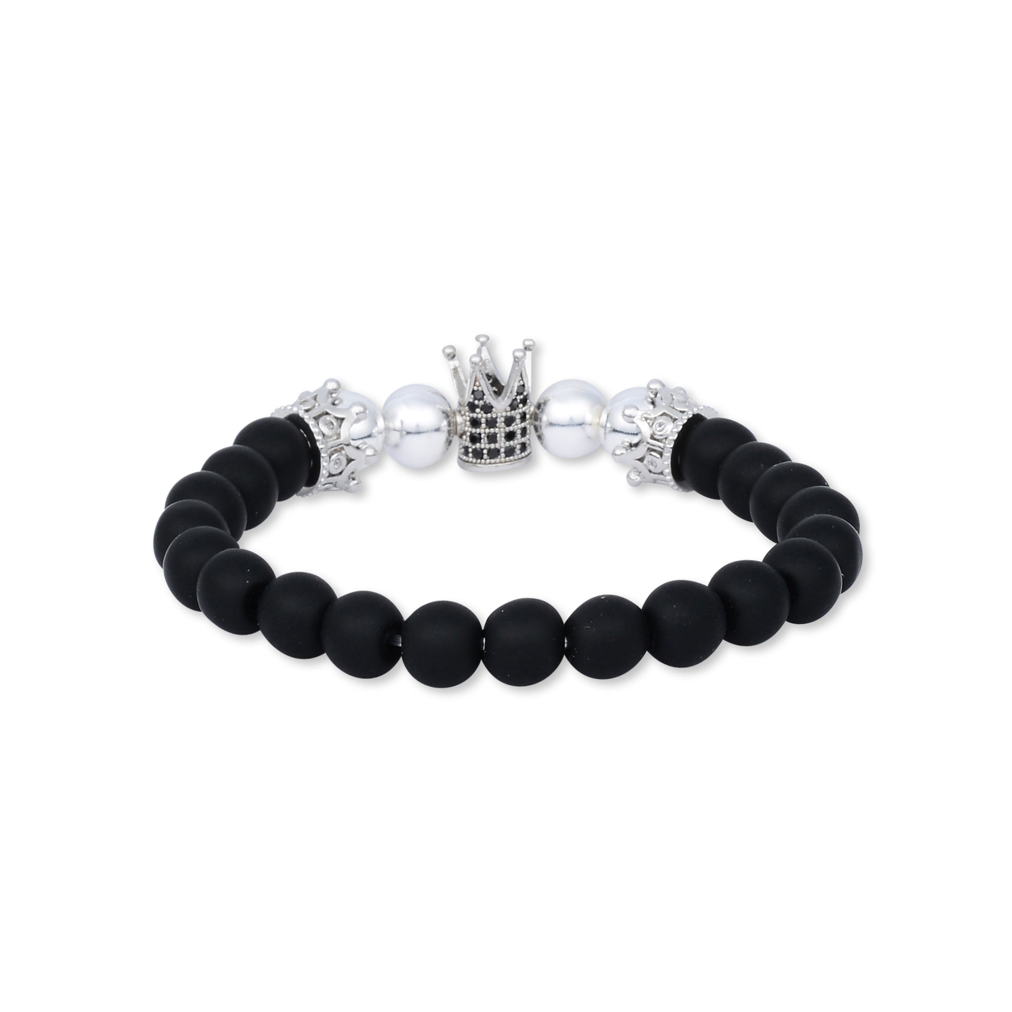 Silver King Crown Black Agate Bracelet