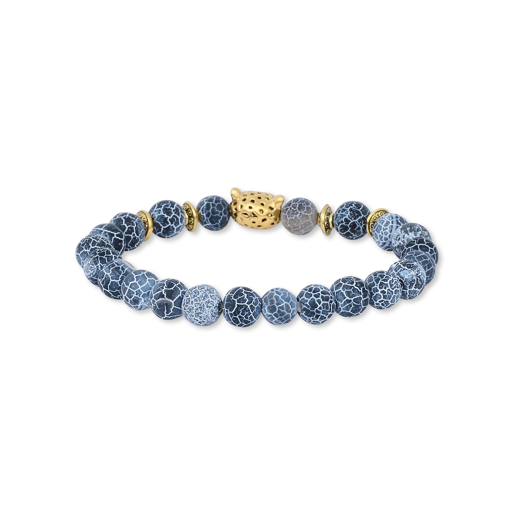 8mm Gold Panther Blue Agate Bracelet