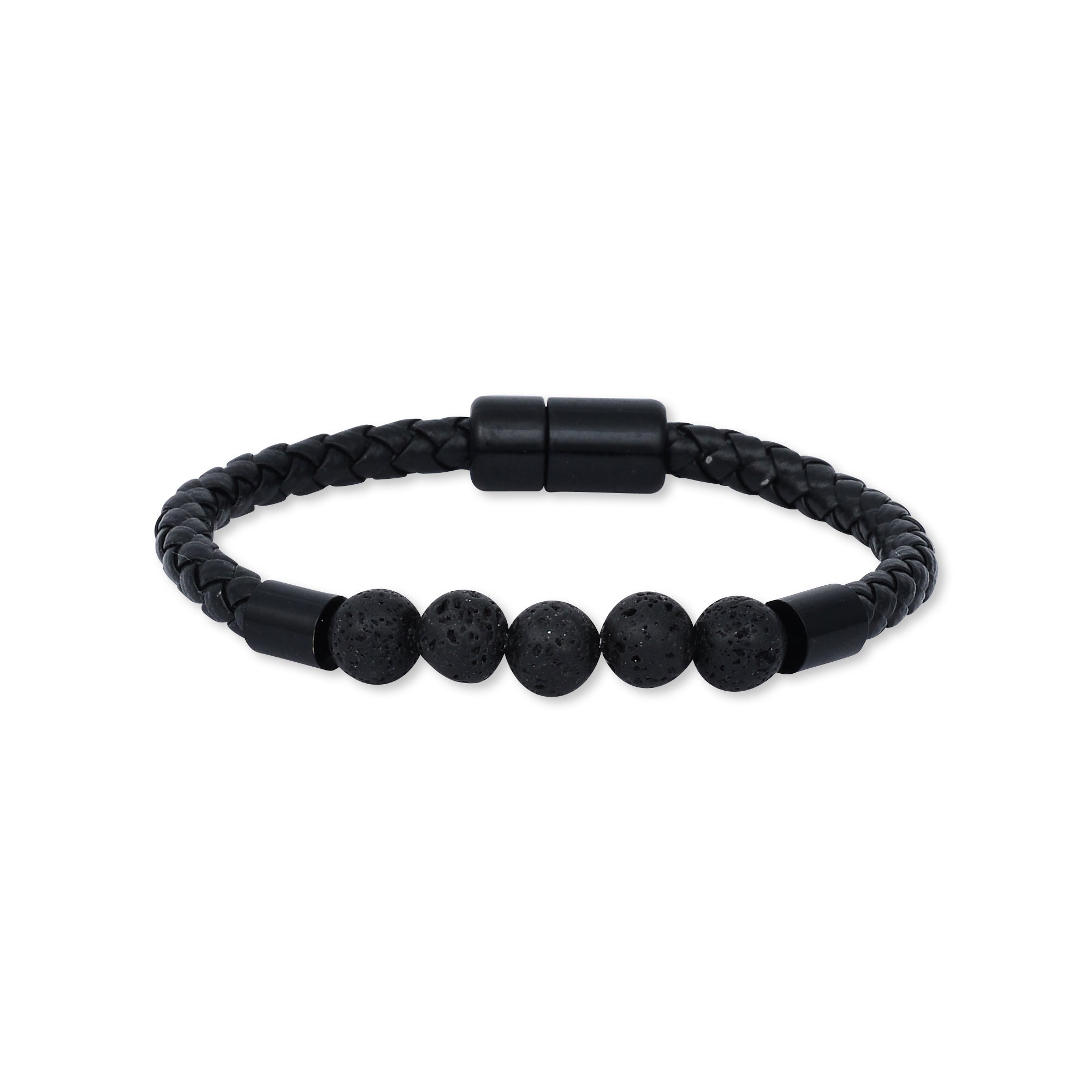 Black Lava Leather Magnetic Bracelet