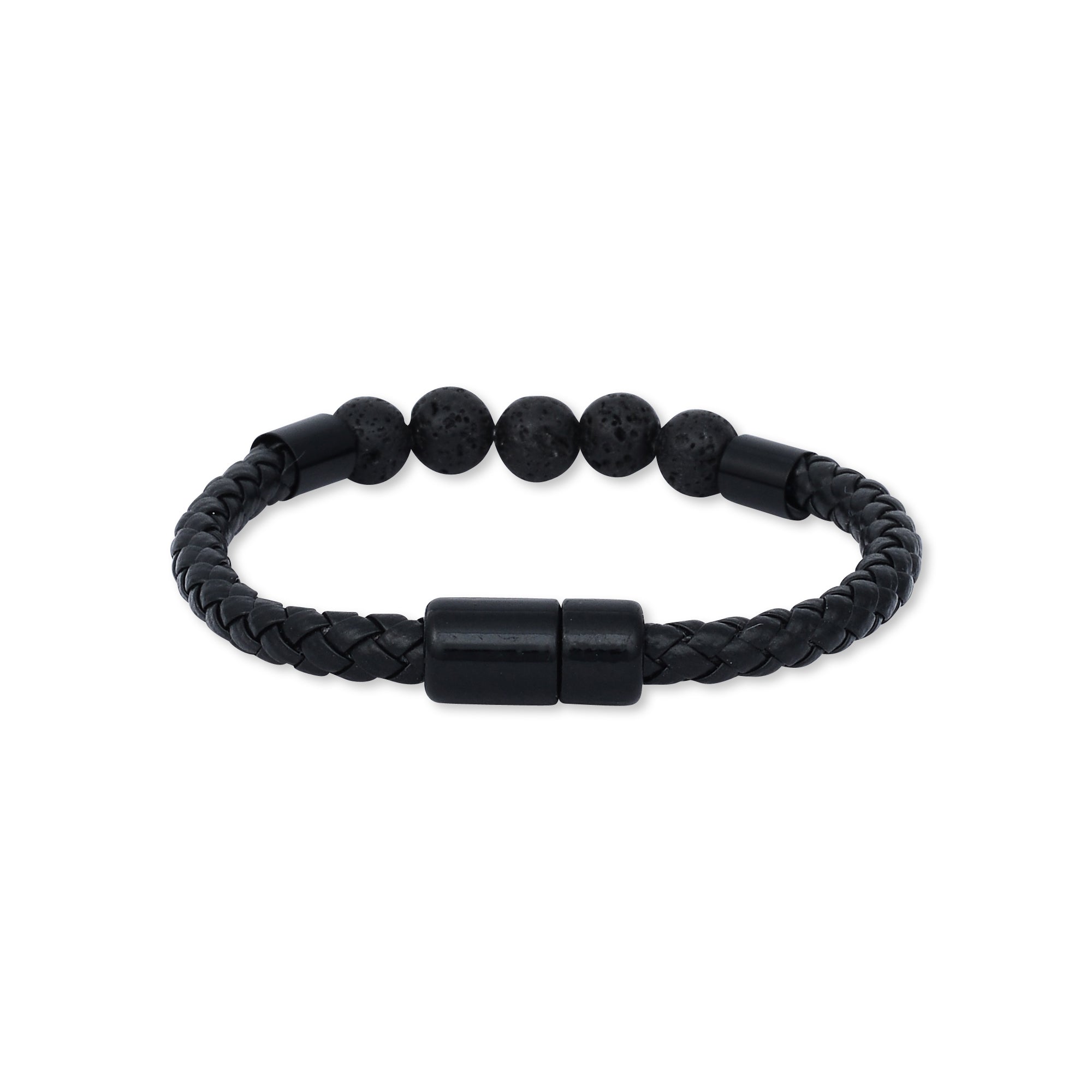 Black Lava Leather Magnetic Bracelet