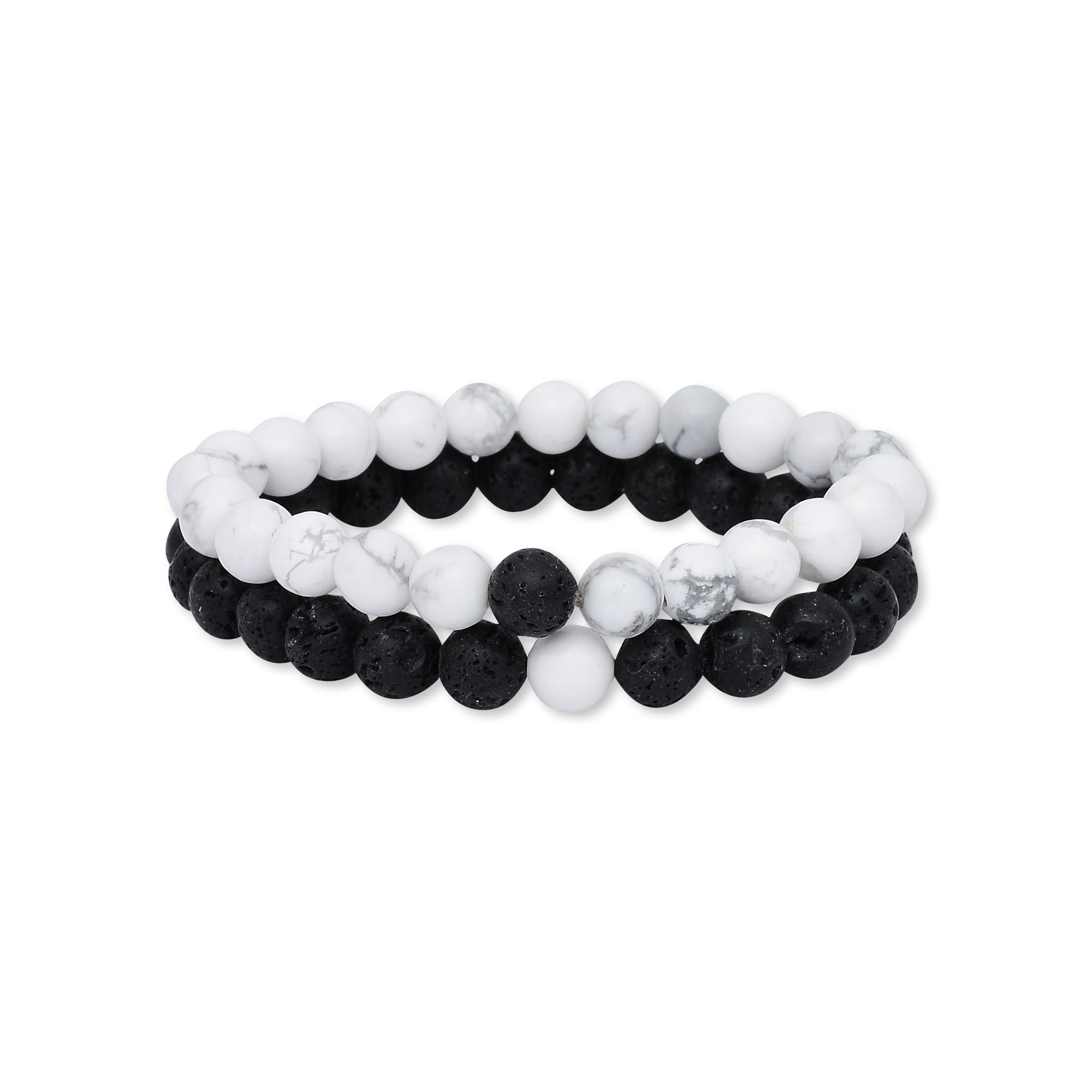 Black Lava & White Marble Bracelet Set