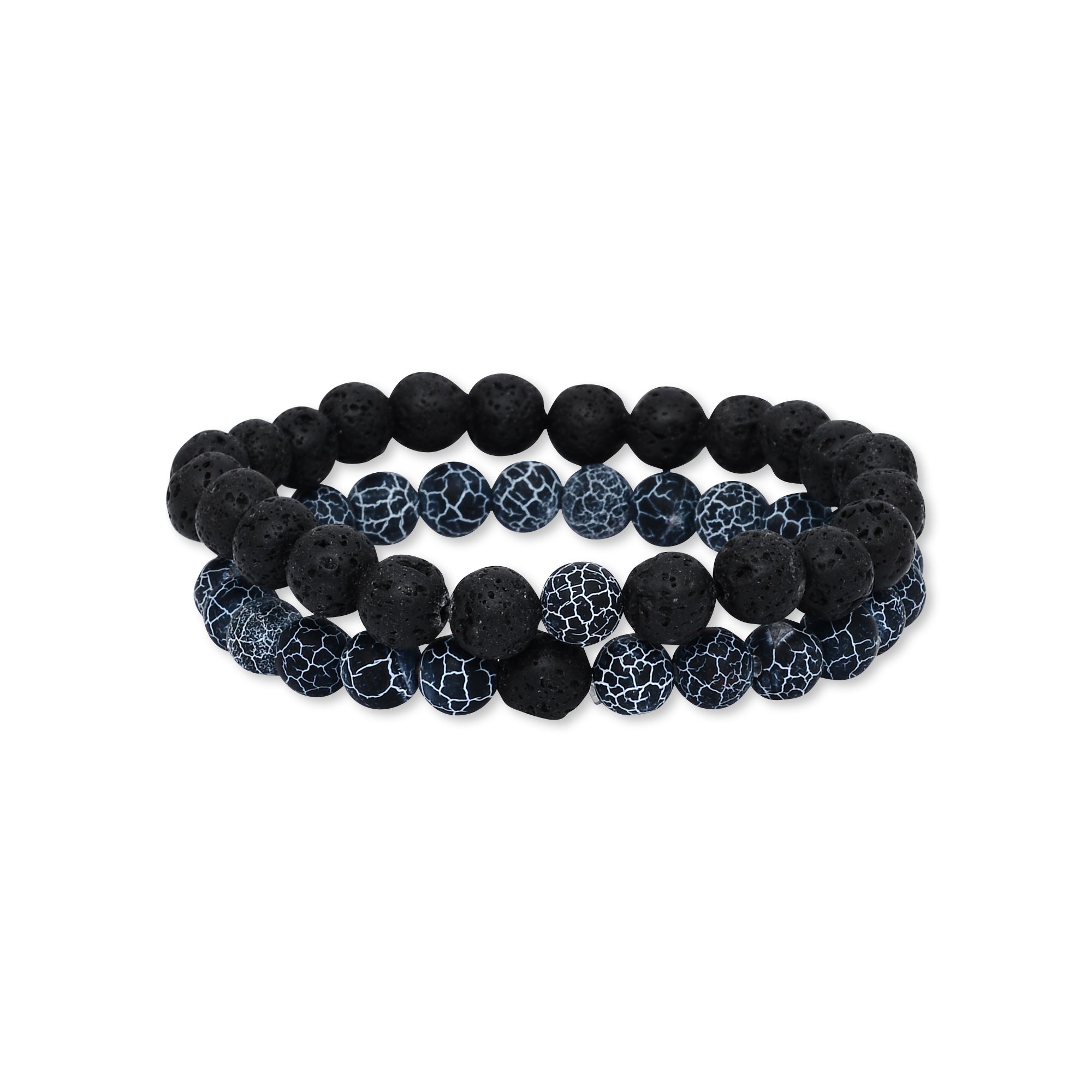 Blue Agate & Black Lava Bracelet Set