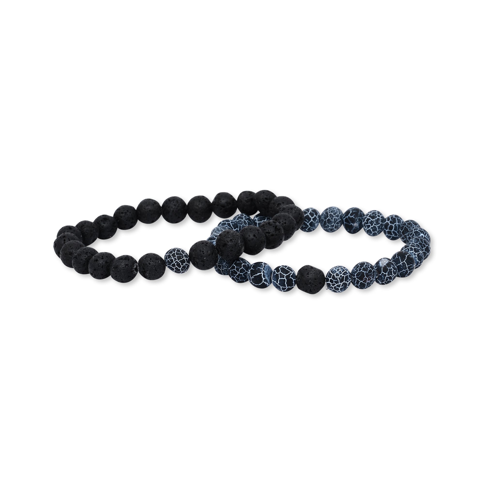 Blue Agate & Black Lava Bracelet Set