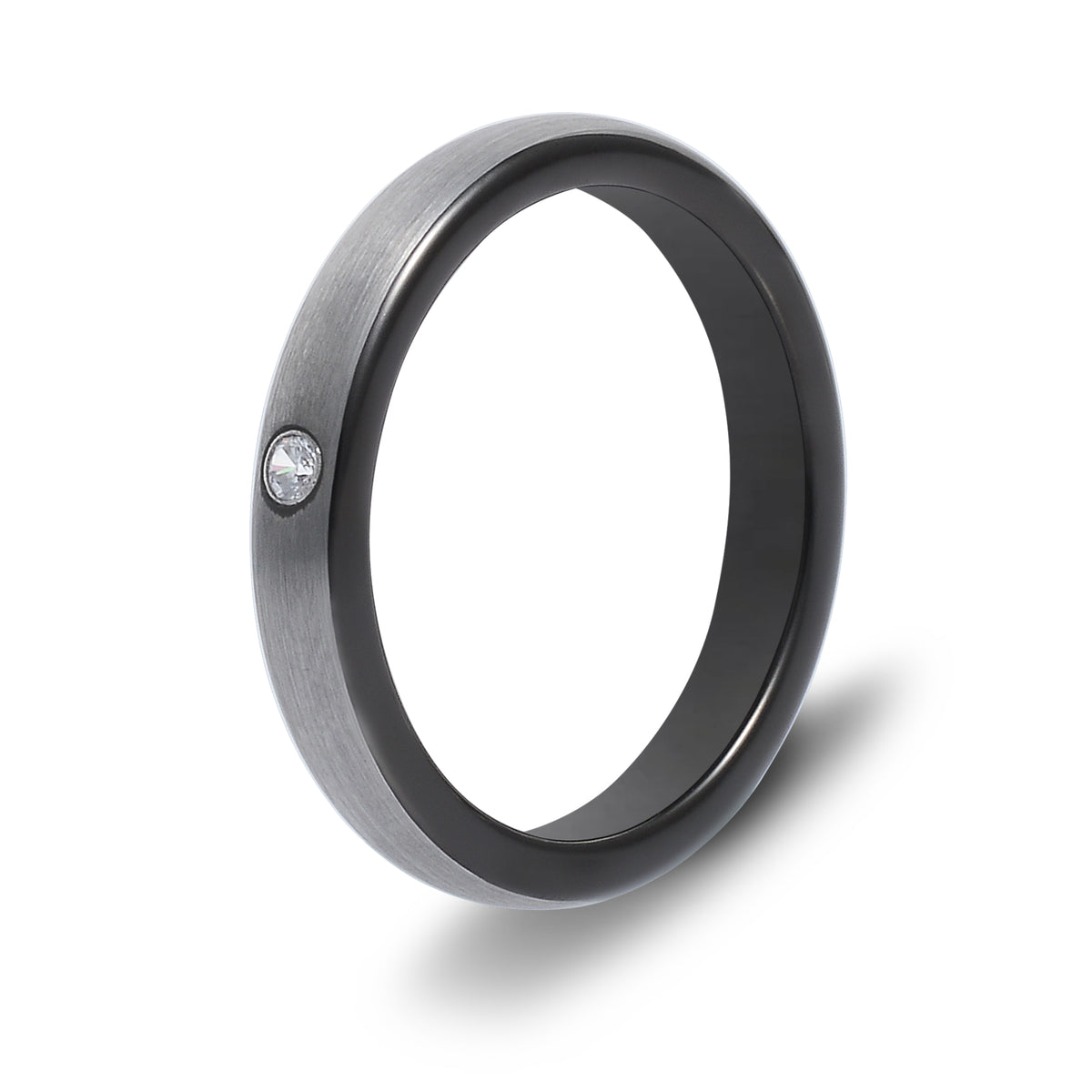 The Eira - Women's Silver 4mm Zirconia Brushed Tungsten Ring