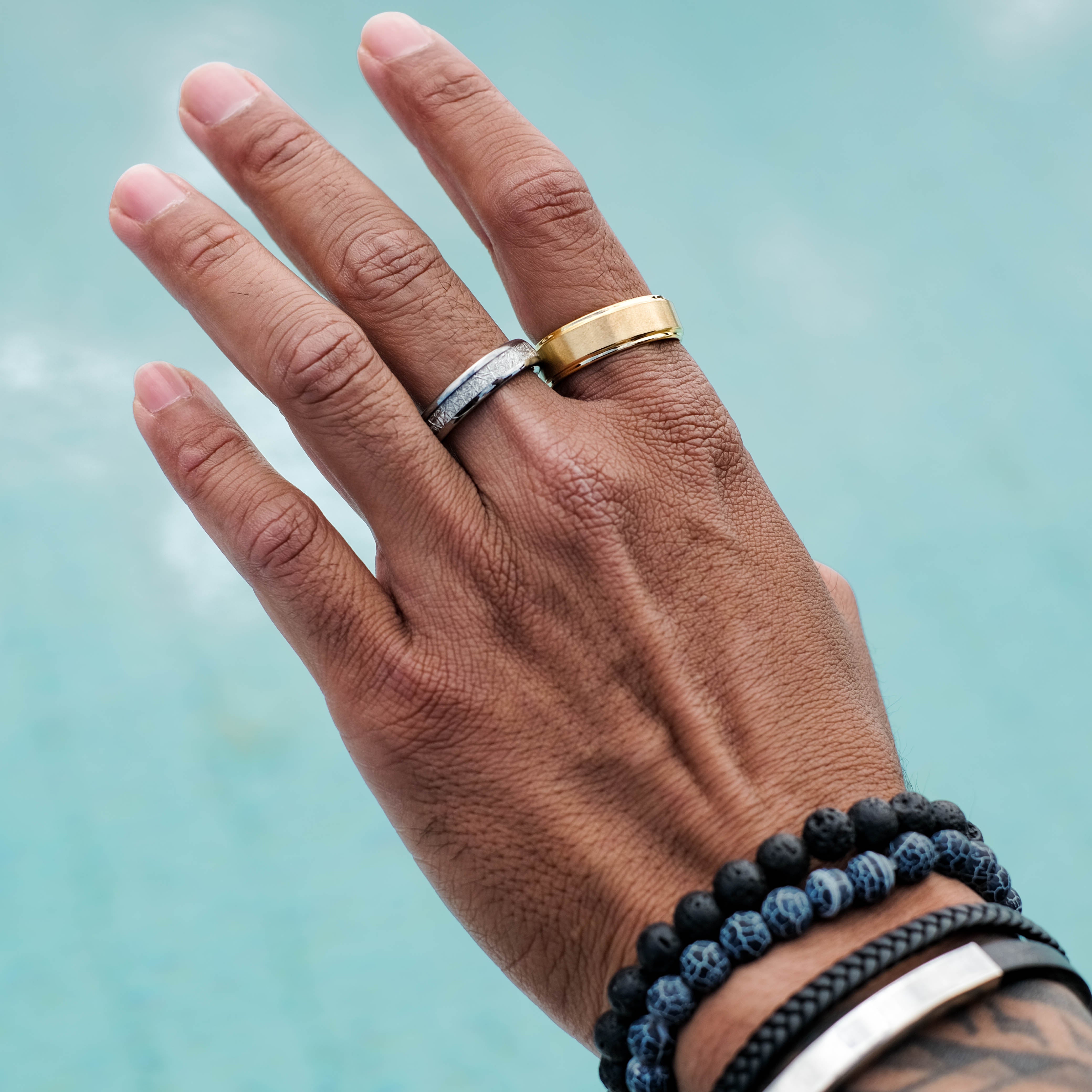 Black Layered Bar Braided Leather Bracelet