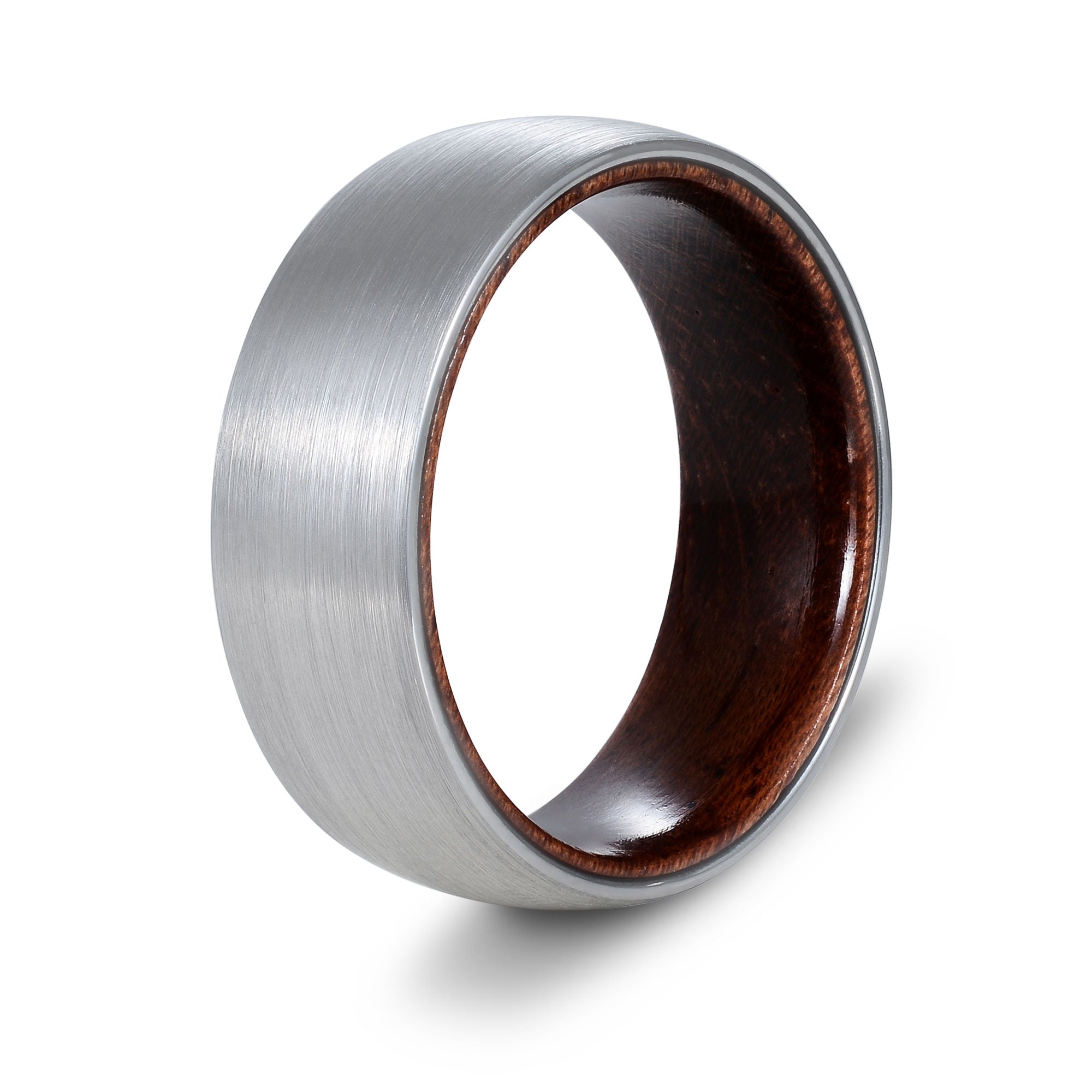 The Noble - Silver Brushed Tungsten Koa Wood Ring