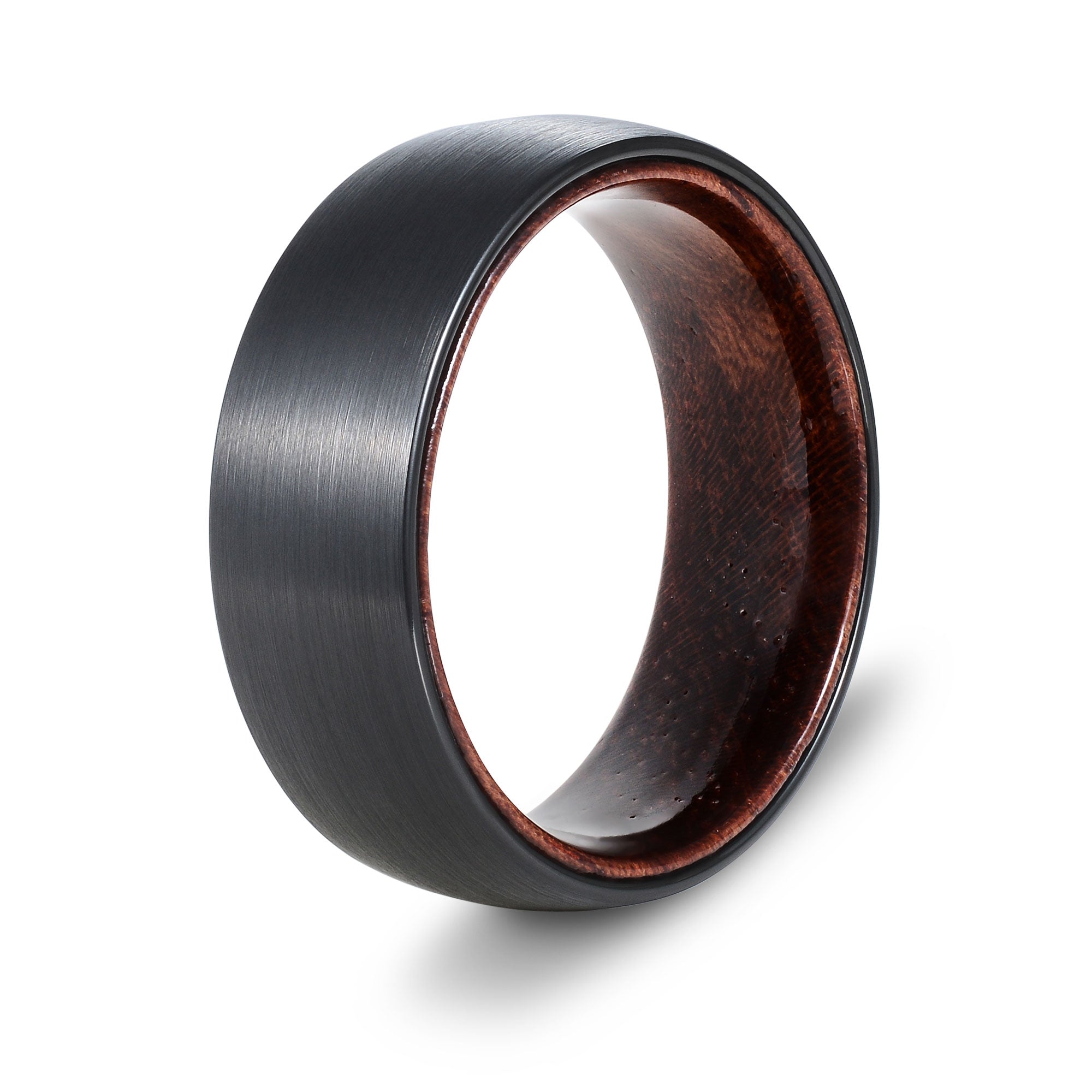 The Prestige - Black Brushed Tungsten Koa Wood Ring