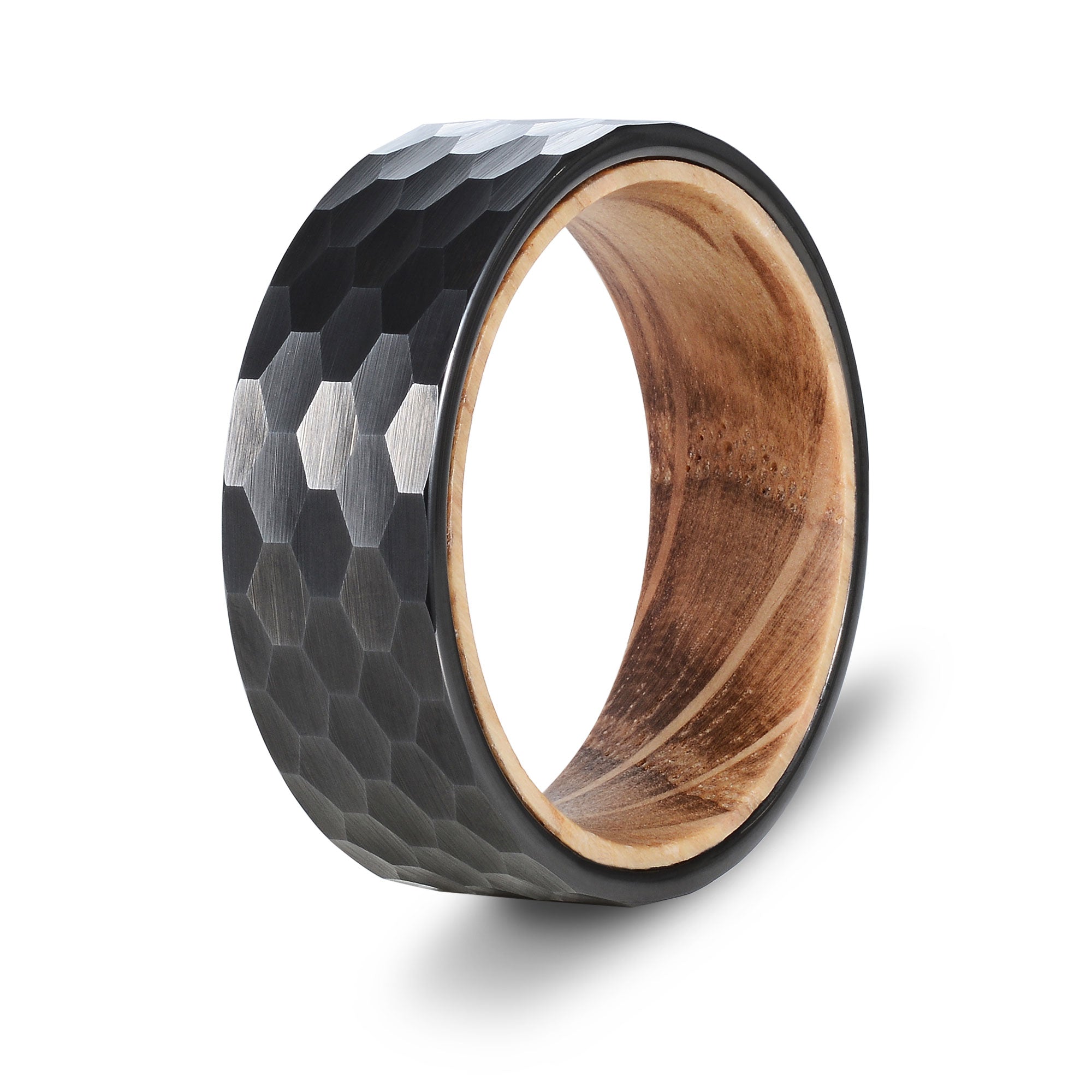 The Vanguard - Black Hammered Tungsten Koa Wood Ring