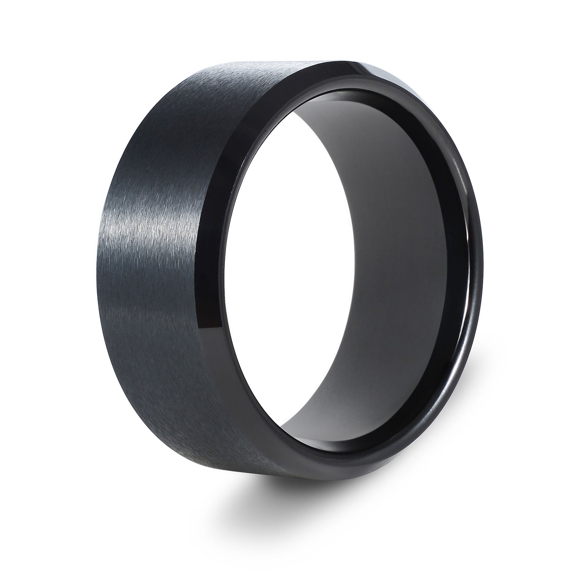 The Darknight - Black 10mm Brushed Tungsten Beveled Ring