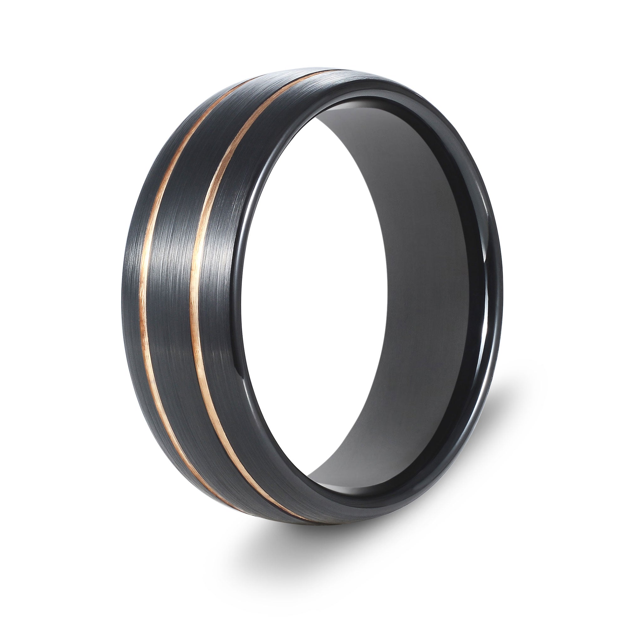 The Champion - Black Brushed With Gold Inlay Tungsten Curved Ring
