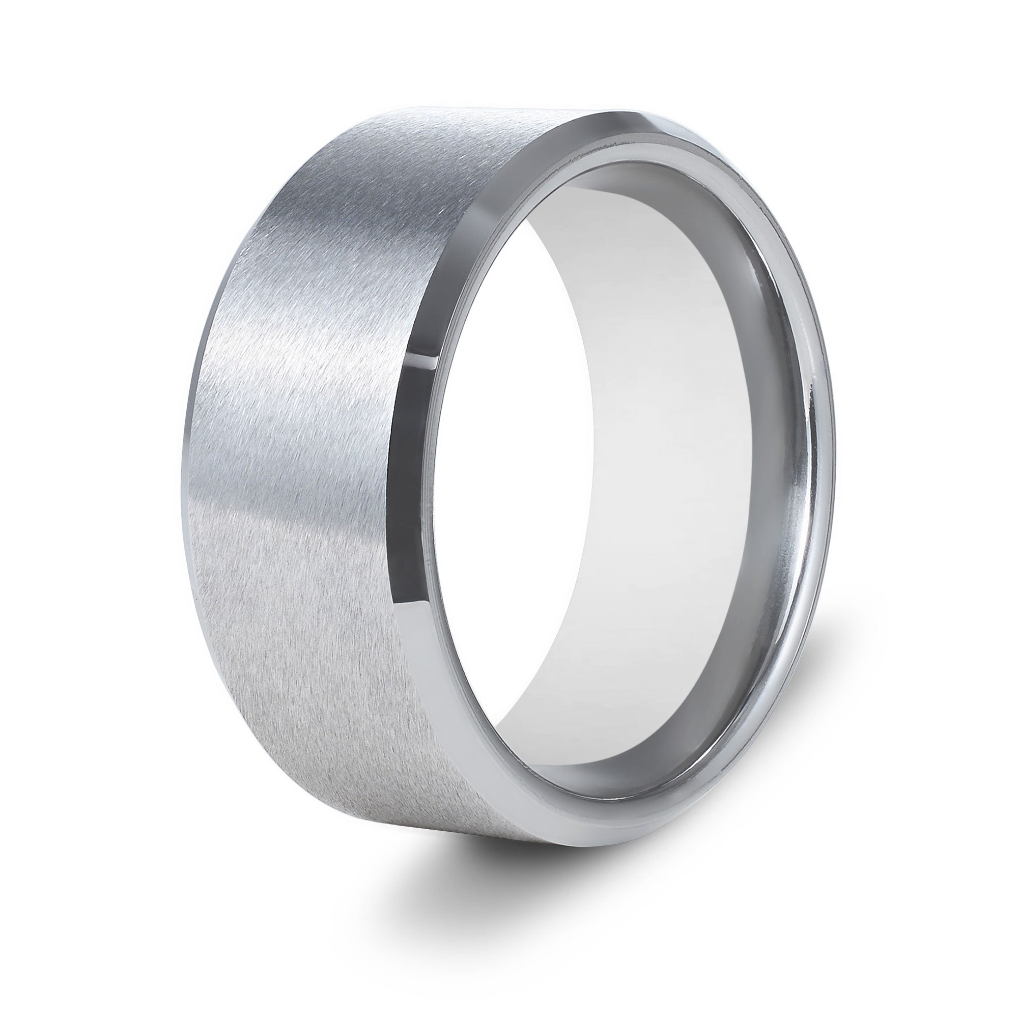 The Silver Knight - Silver 10mm Brushed Tungsten Beveled Ring