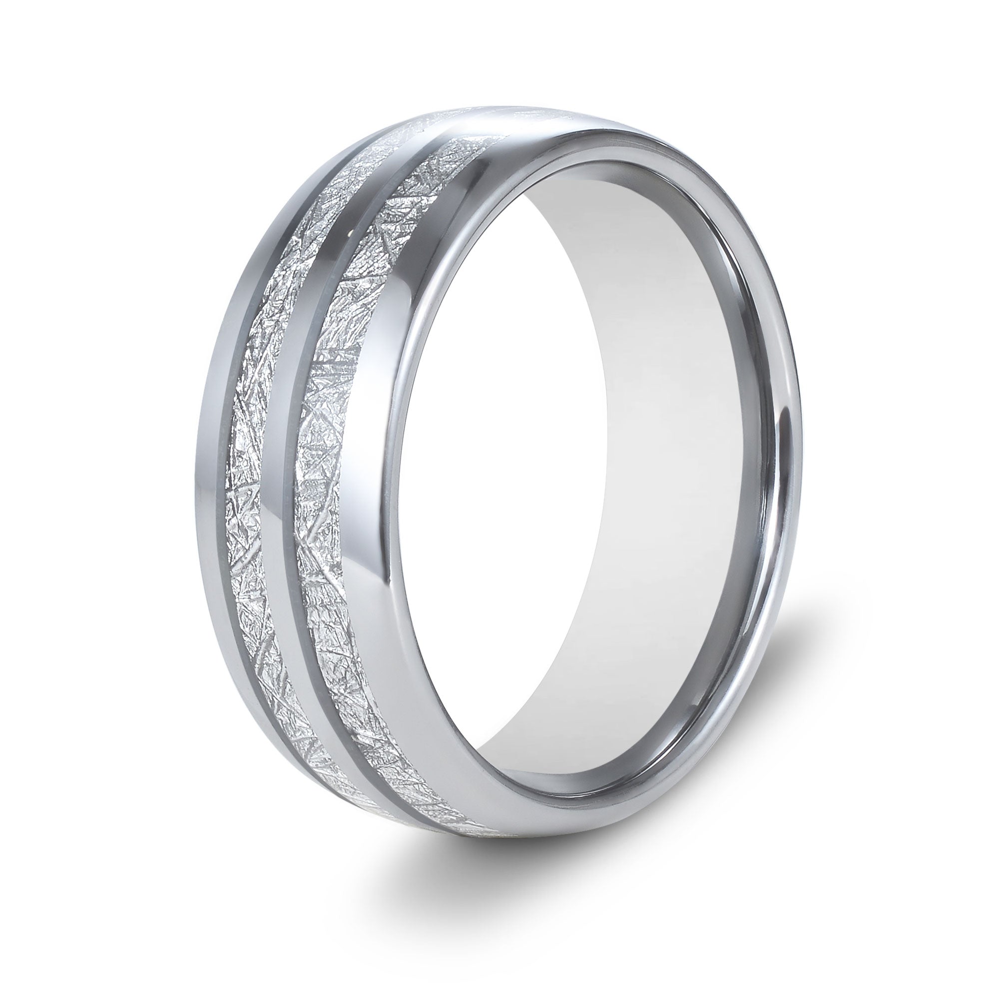 The Illuminate - Silver 8mm Meteorite Tungsten Ring