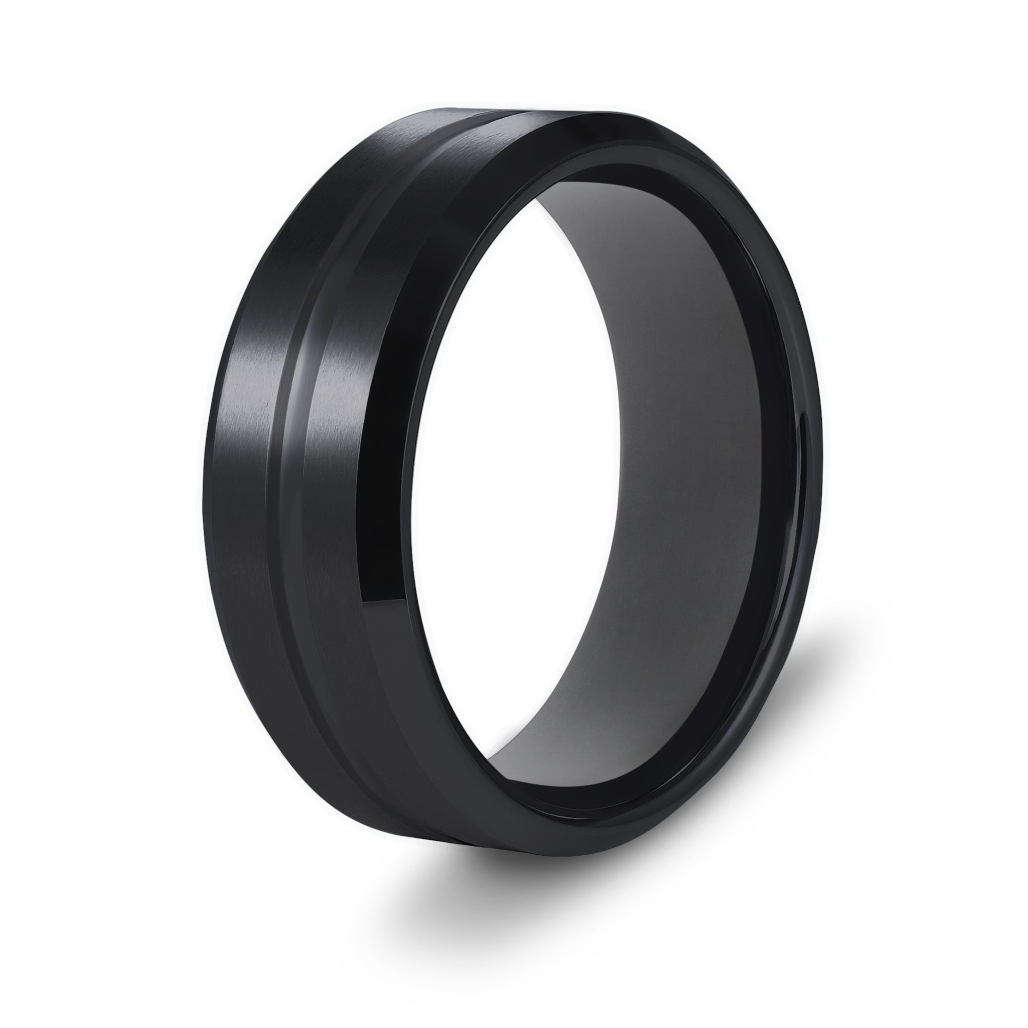 The Onyx - Black Brushed Inlay Tungsten Ring